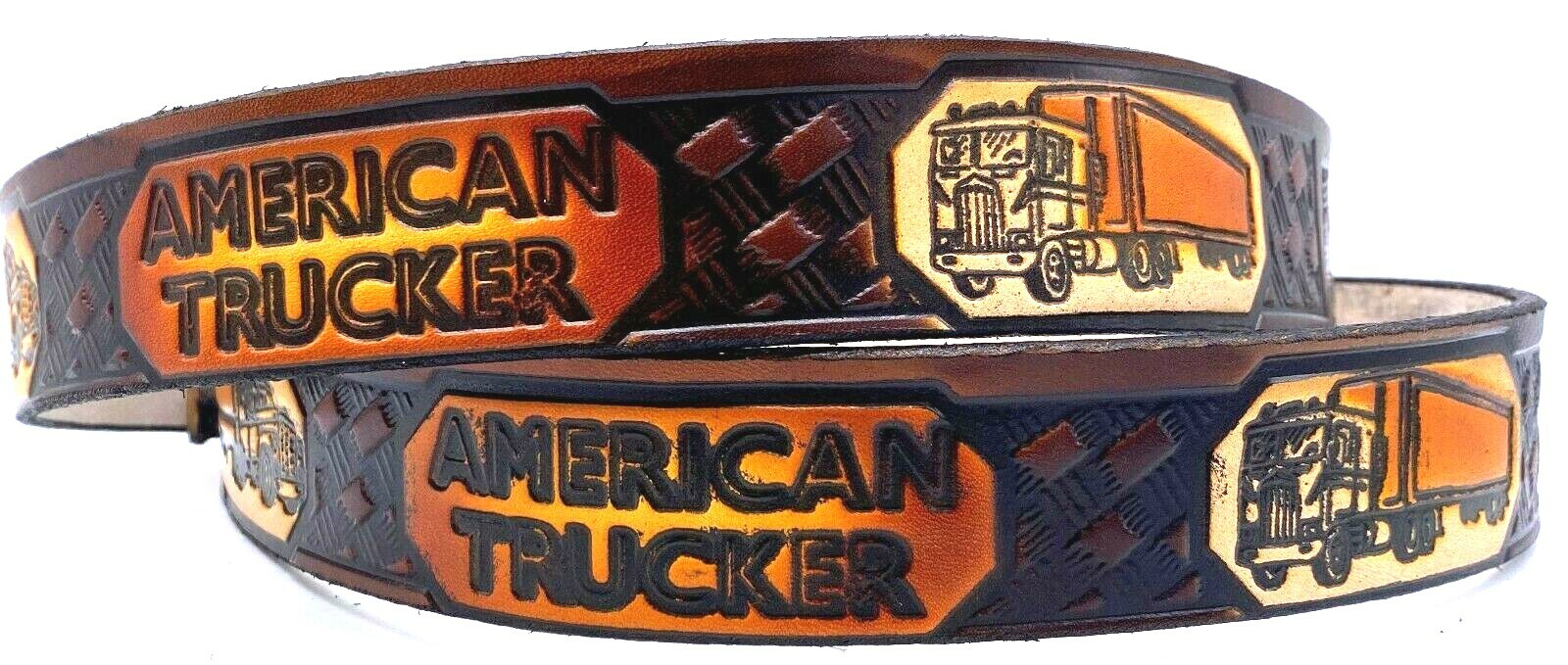 AMERICAN TRUCKER MOTORCYCLE COWHIDE EMBOSSED LEATHER BELT SIZE 26-48 MADE IN USA