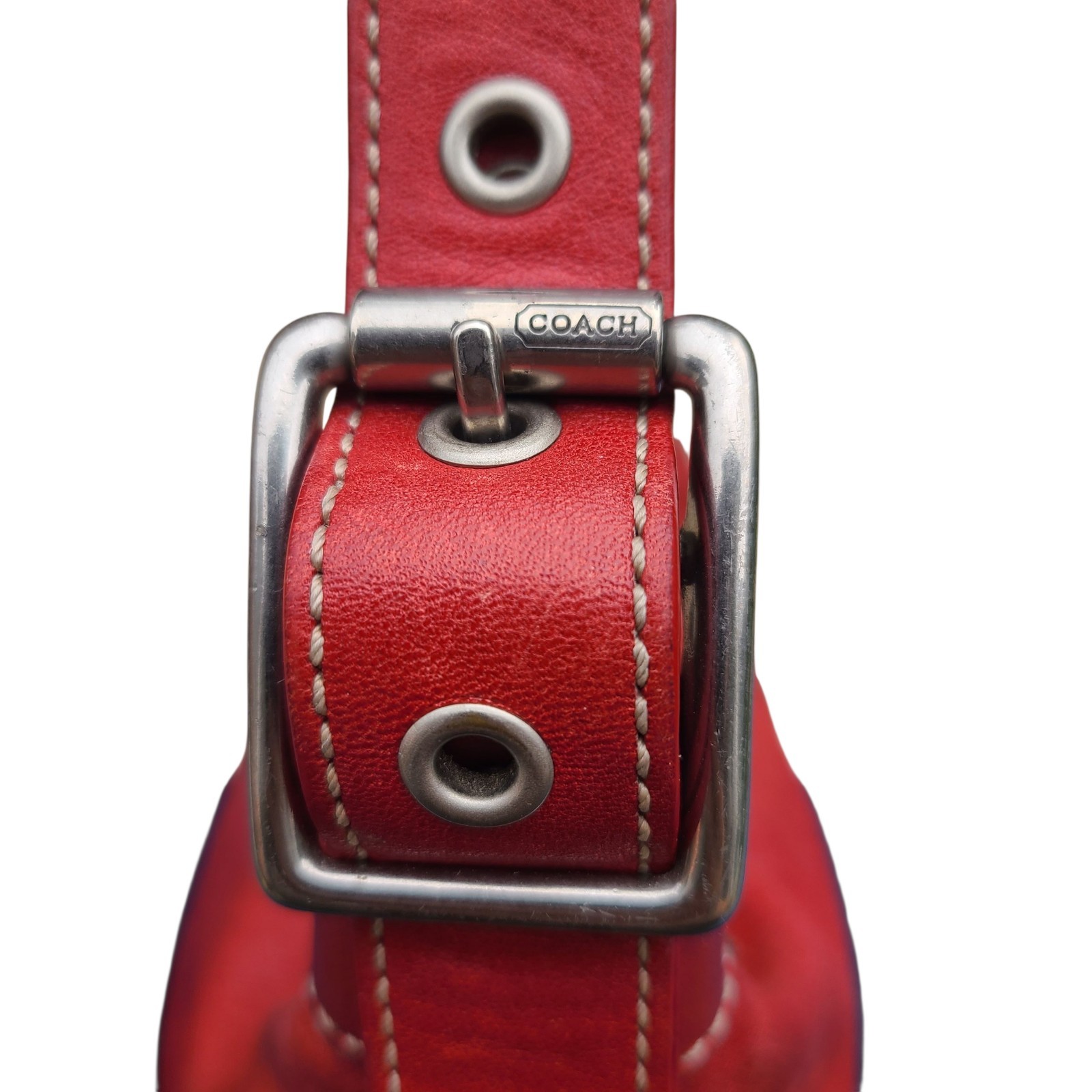 Coach 9564 Y2K 2005 Red Leather Hobo Baguette Shoulder Bag Convertible Strap