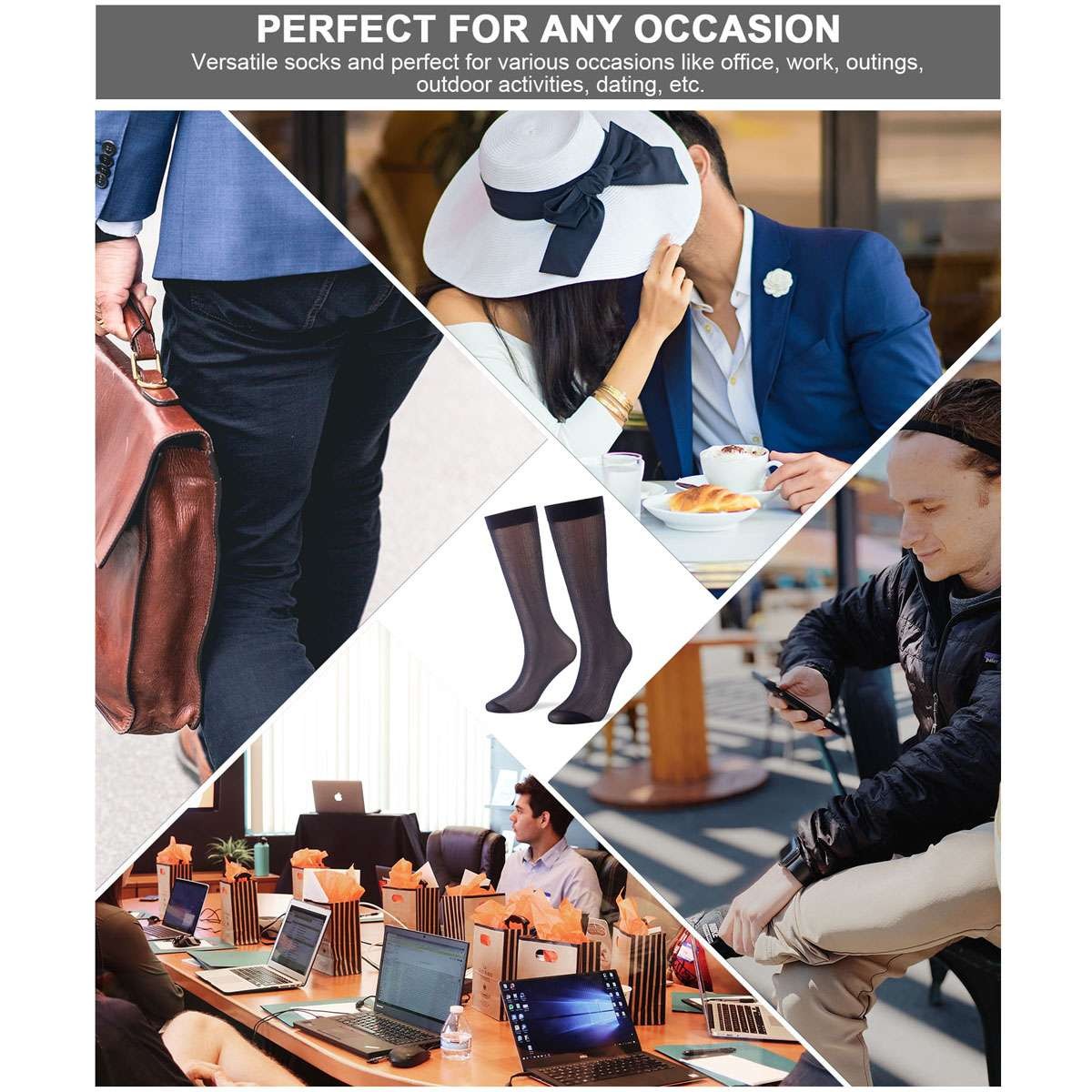 1~4 Pairs Men Ultra Thin Breathable Dress Socks Silk Sheer Soft Business Socks