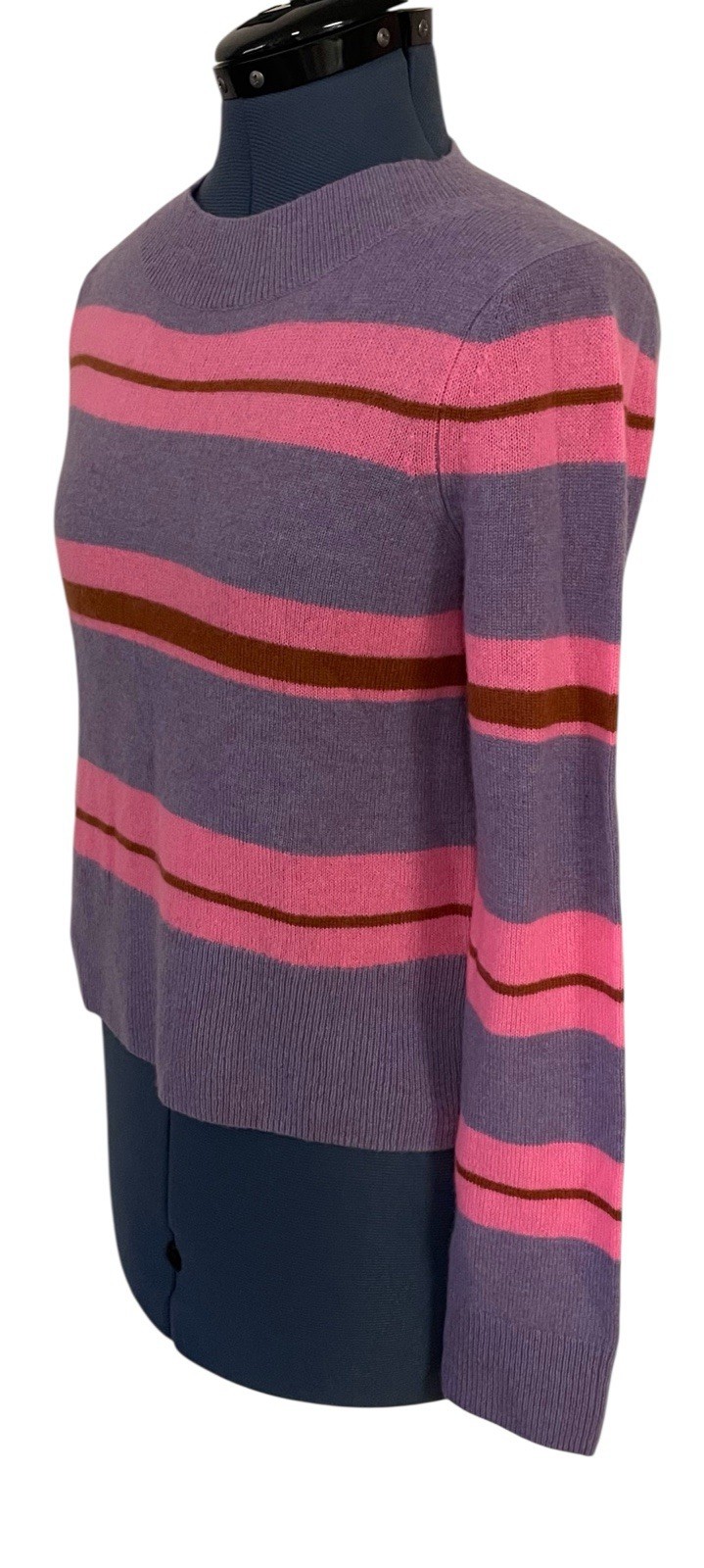 Lisa Todd Cashmere Earn Your Stripes Purple Pink Oversized Crop Sweater Prep XS
