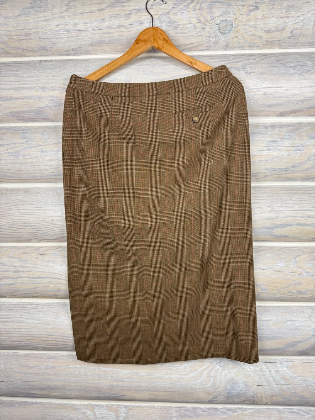 Weekend MaxMara Wool Blend Glen Plaid Pencil Midi Skirt Brown Checked EU 40 L 10
