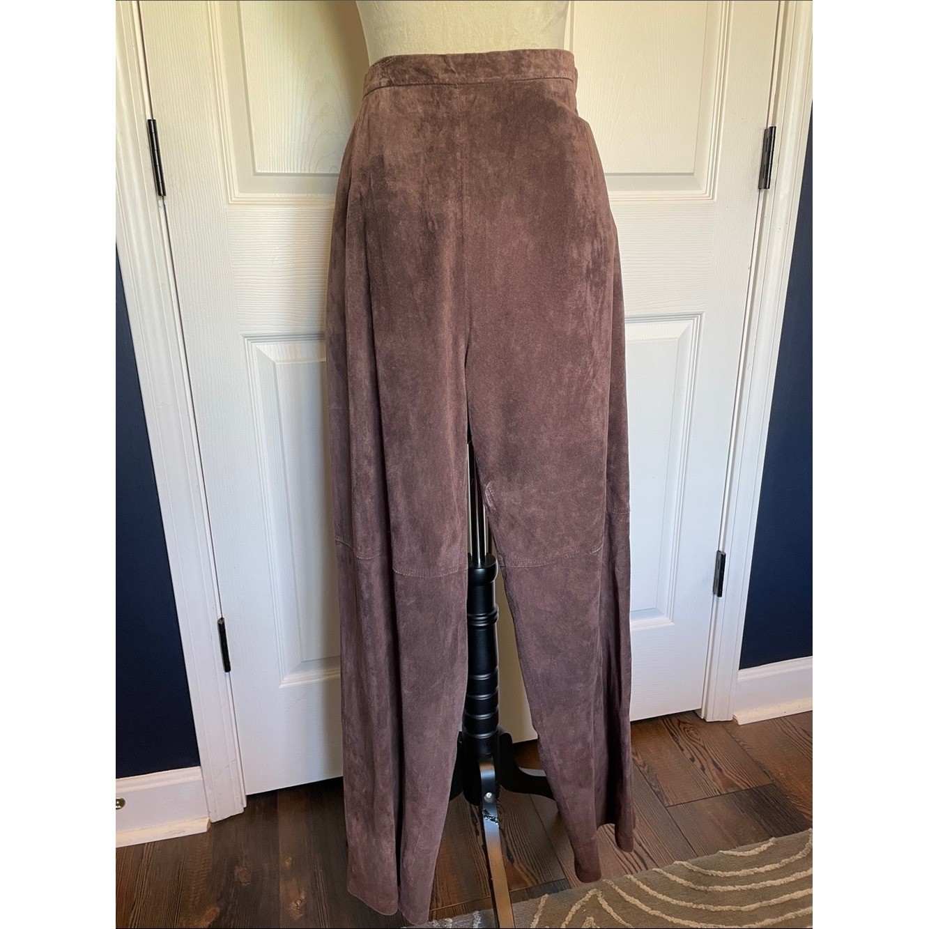 NWT Terry Lewis Classic Luxuries Brown Suede Straight Leg Split Trousers Sz 16