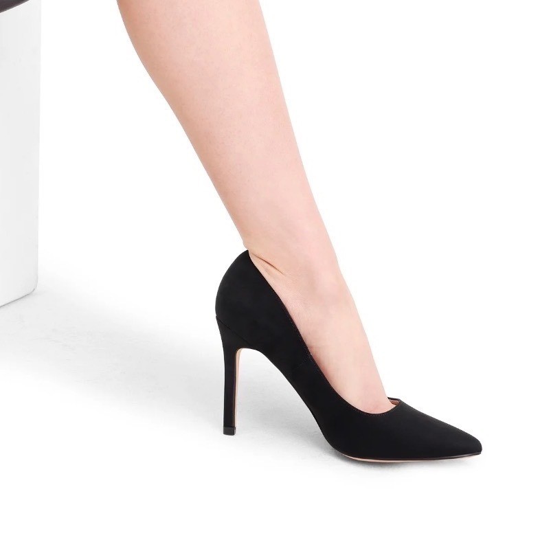 Burudani Womens Pointed Toe Pumps Black Faux Leather Stiletto Heels Sz 7.5 New