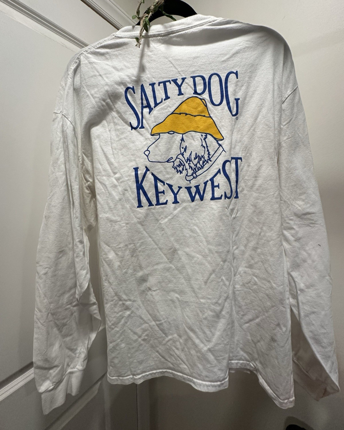 Salty Dog Key West Logo Graphic White Cotton Long Sleeve Tee Men’s L