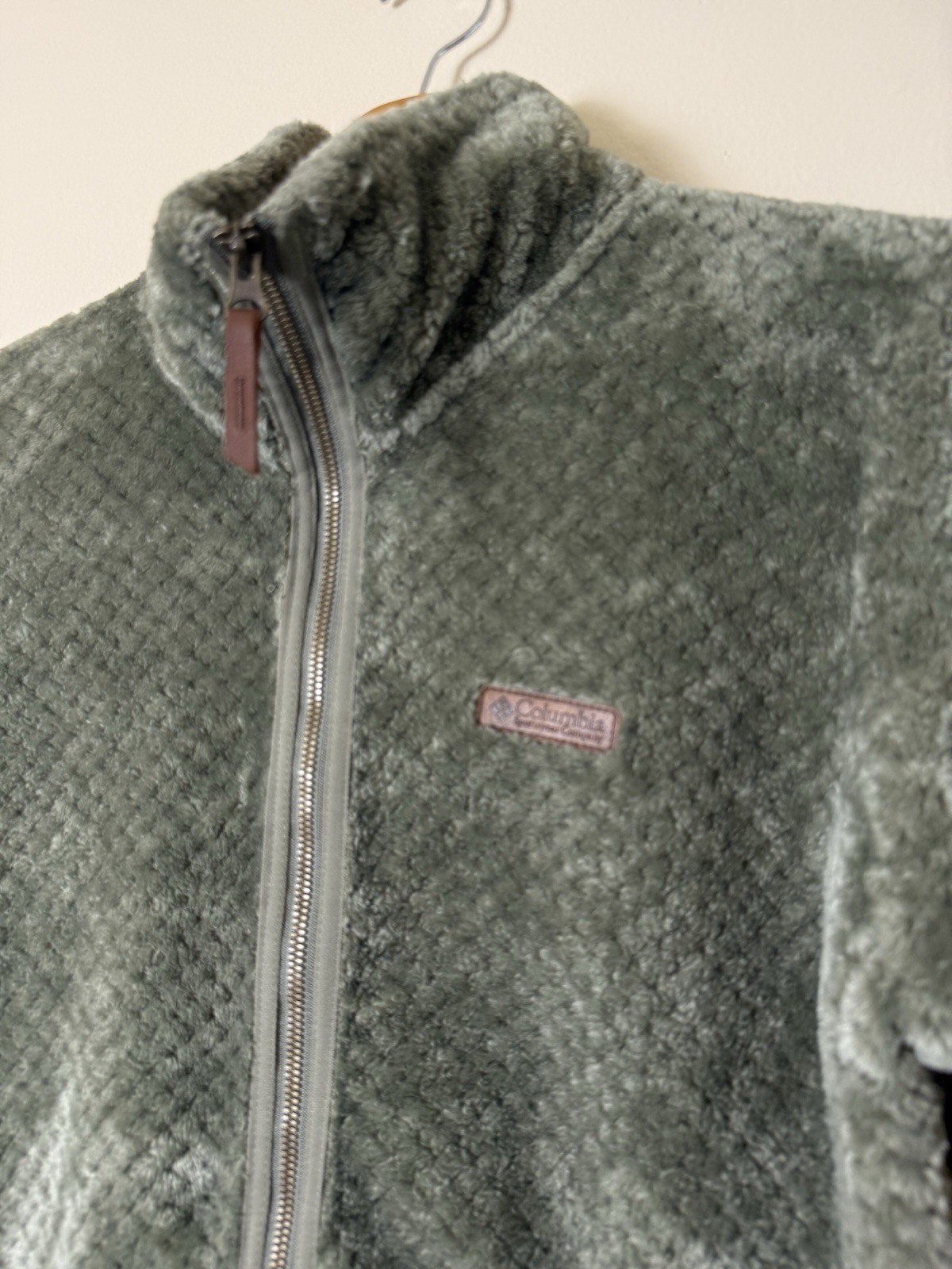 Columbia Fire Side II Sherpa Full Zip Pockets Fleece Jacket Green Women’s Large