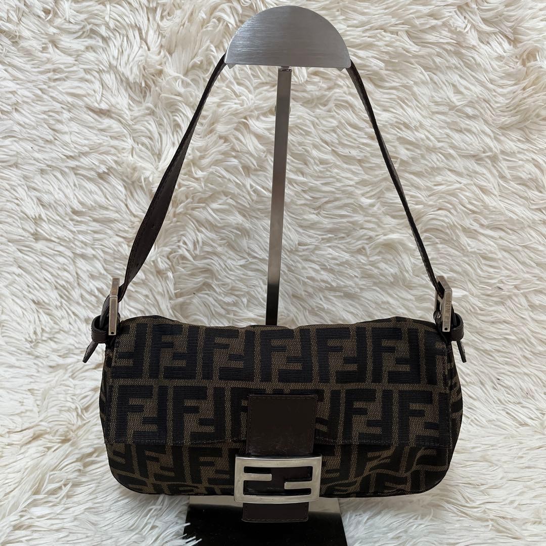 FENDI Mamma Bucket Zucca FF Canvas Leather Shoulder Bag Brown Pre-Owned Women