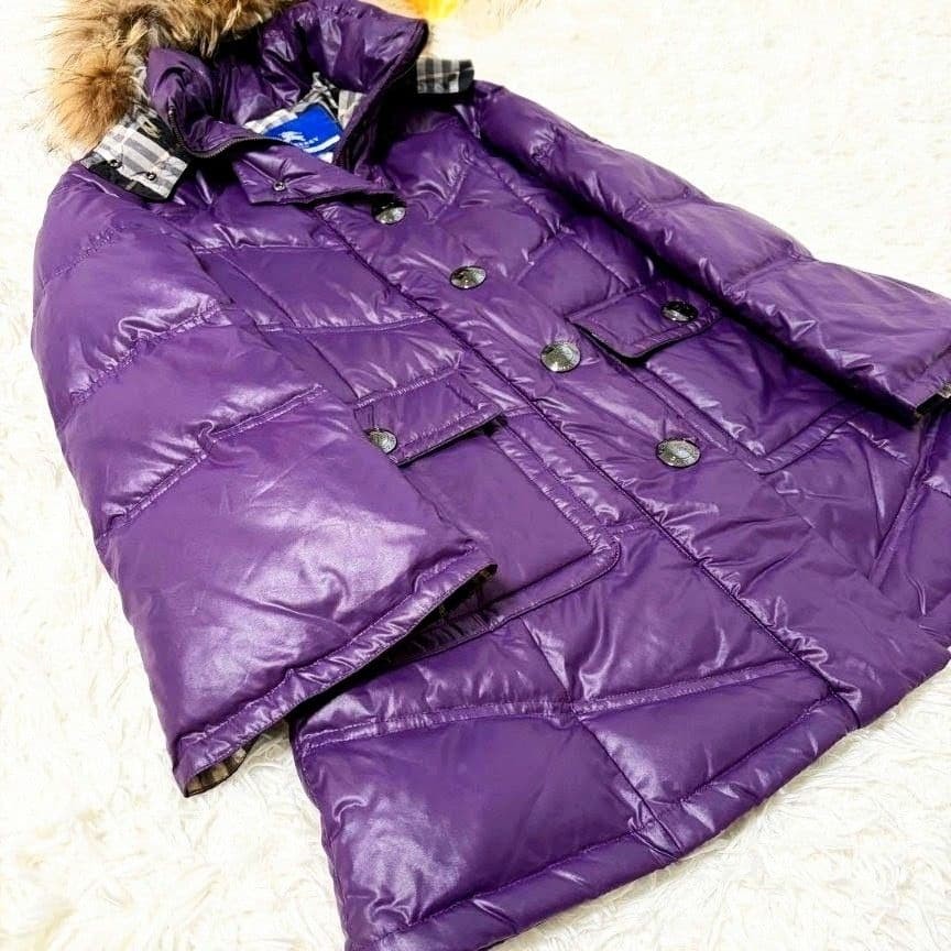 Burberry Blue Label Nova Check Fur Hooded Down Jacket