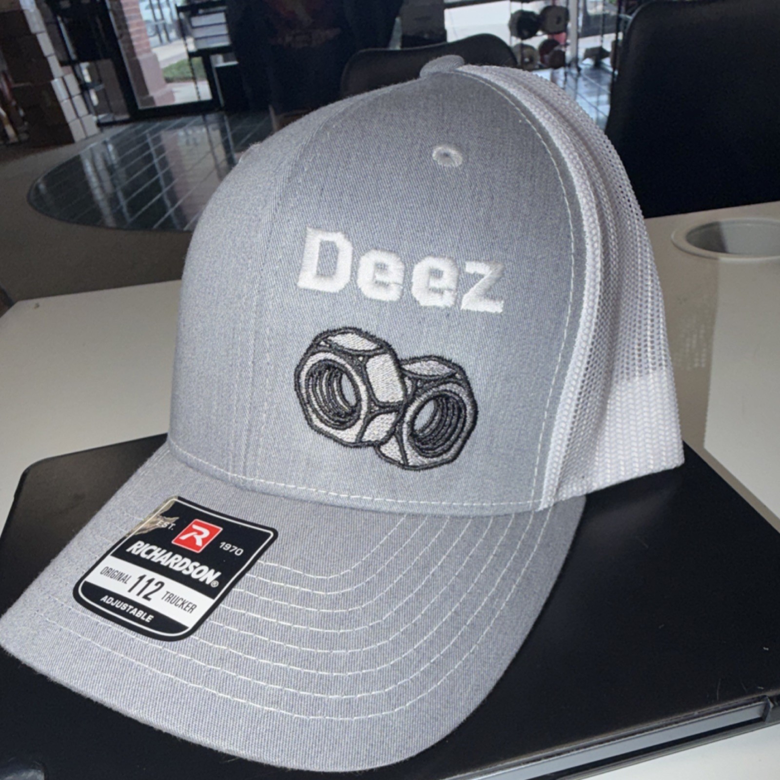 Richardson Trucker Hat Adjustable Mesh Back Gray White ‘Deez Nuts’