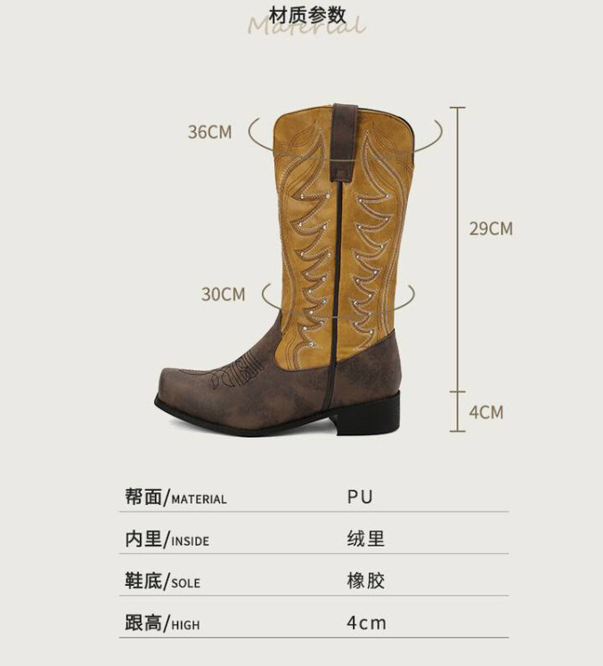 Cowboy Women Square Toe Block Heel Mid Calf Riding Boot Embroidery Shoes Western