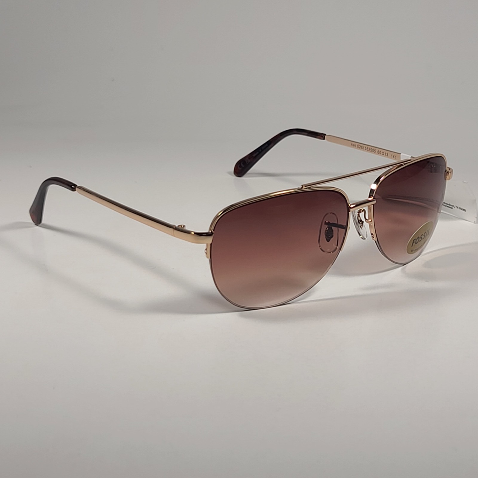 Fossil FW5 Aviator Sunglasses Semi Rim Metal Gold Tone Metal and Brown Tortoise