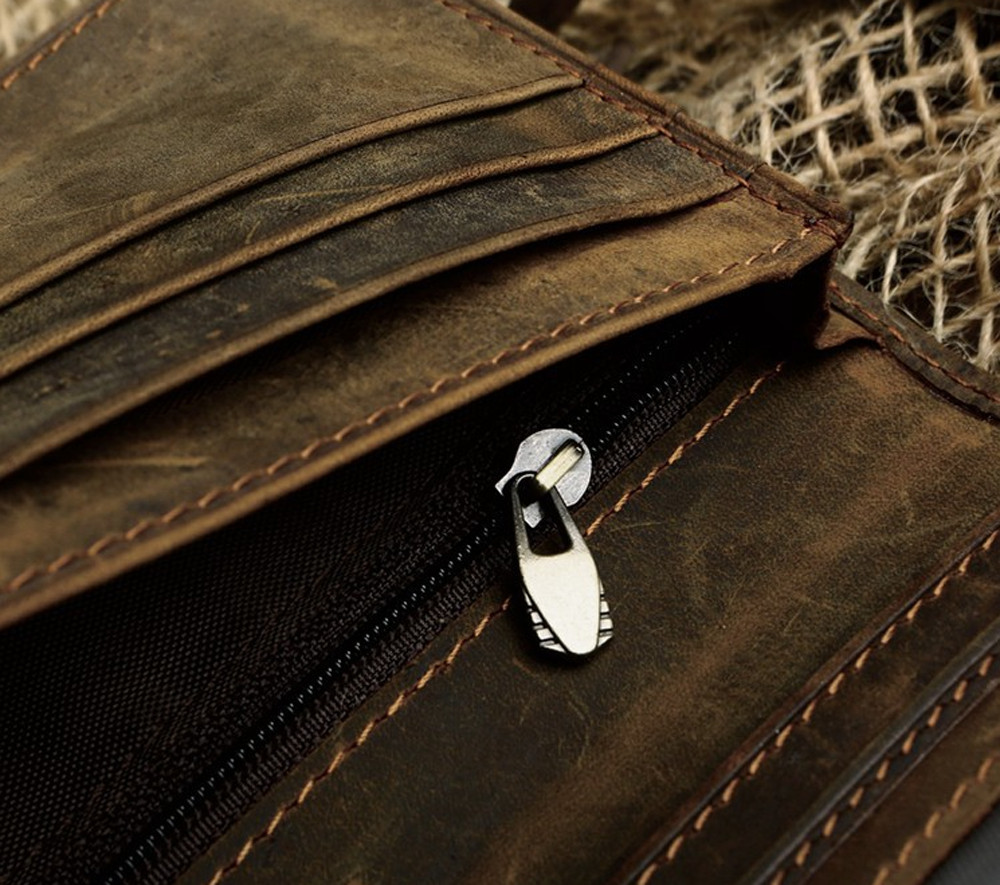 Mens Genuine Leather RFID Blocking Bifold New Brown Long Wallet Card Holder