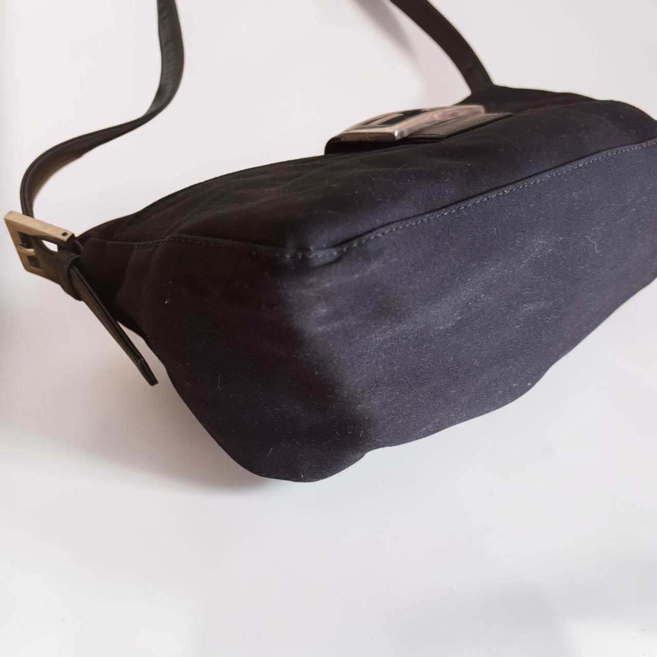 FENDI Mamma Baguette FF Nylon Shoulder Bag Black