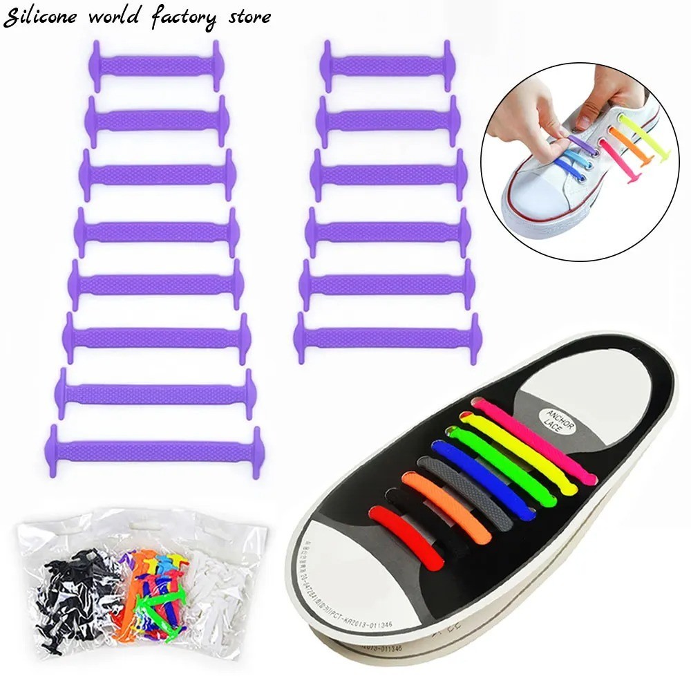 16/12PCS Silicone No Tie Shoelaces Elastic Stretch Shoe Laces for Kids Adults