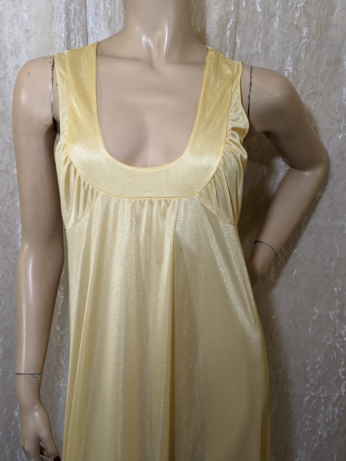 Vintage GINA Sparkling Yellow Stretch Back Waist Lingerie Slip Dress Nightgown M