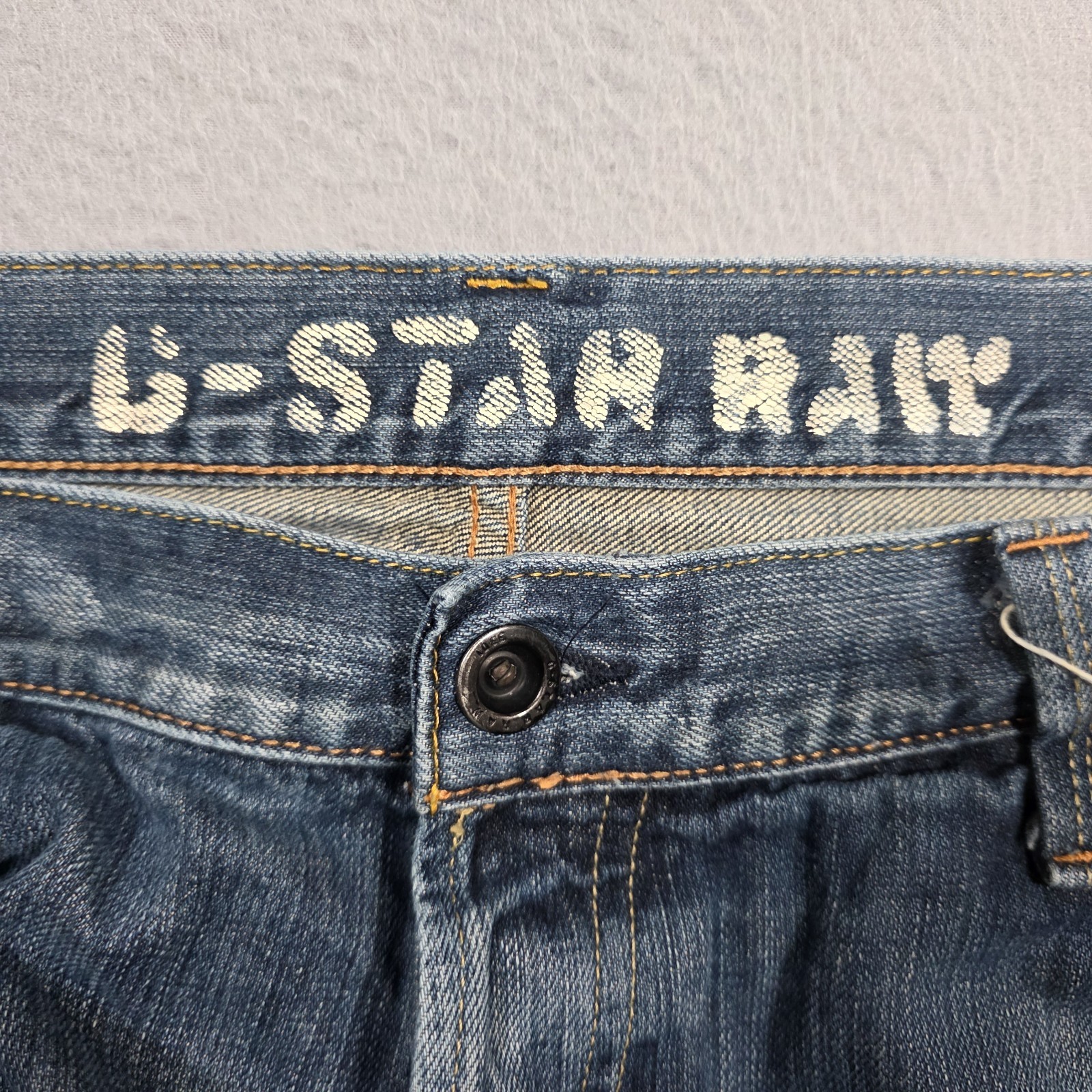 G Star Raw Jeans Mens 36×33 (Measured) Blue 3301 Straight Distressed Denim