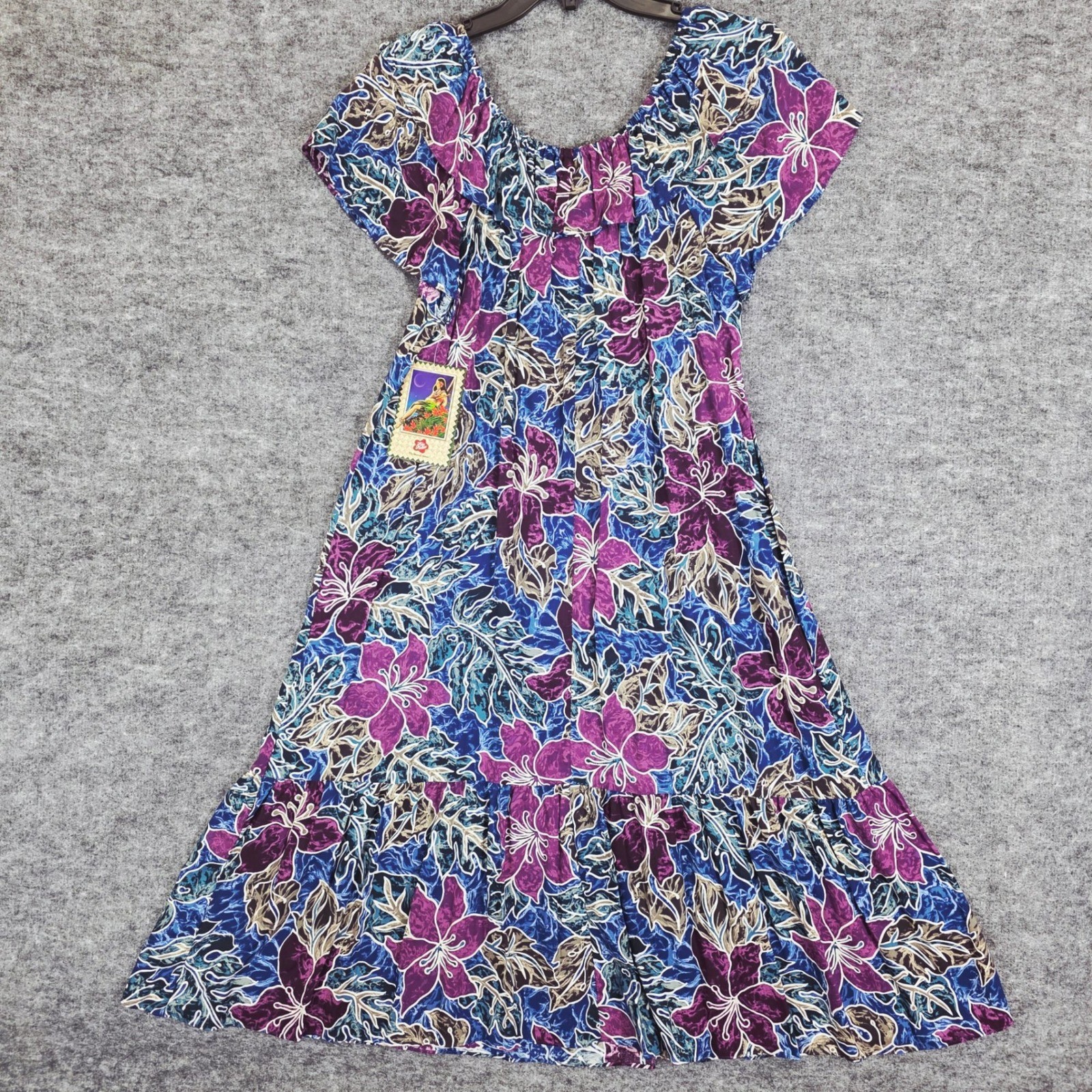 VTG Hilo Hattie Maxi Dress Large Hawaiian Floral Ruffled Tropical Muumuu Luau