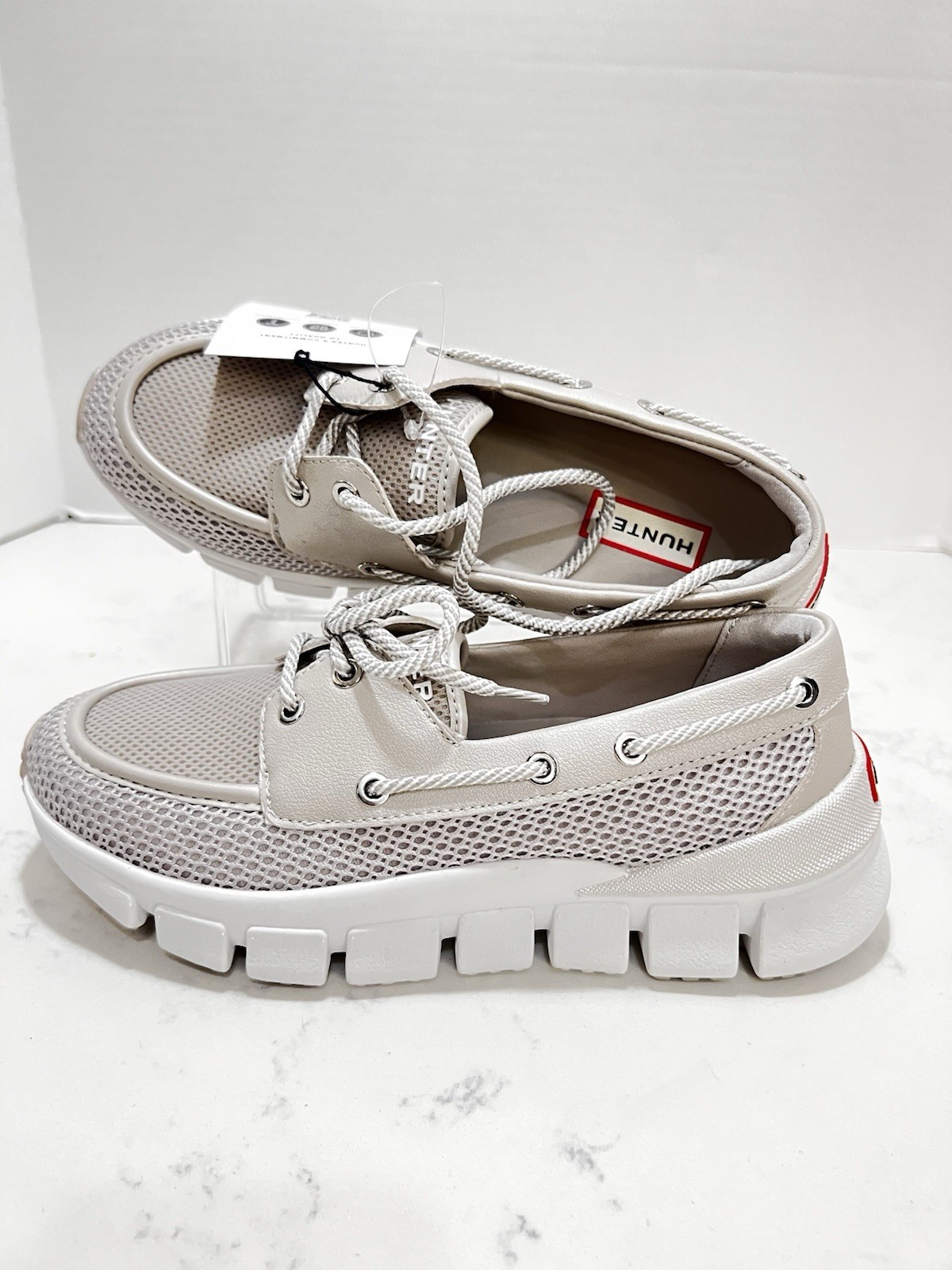 Hunter Neutral-Tone Mesh and Leather Chunky Boat Sneakers