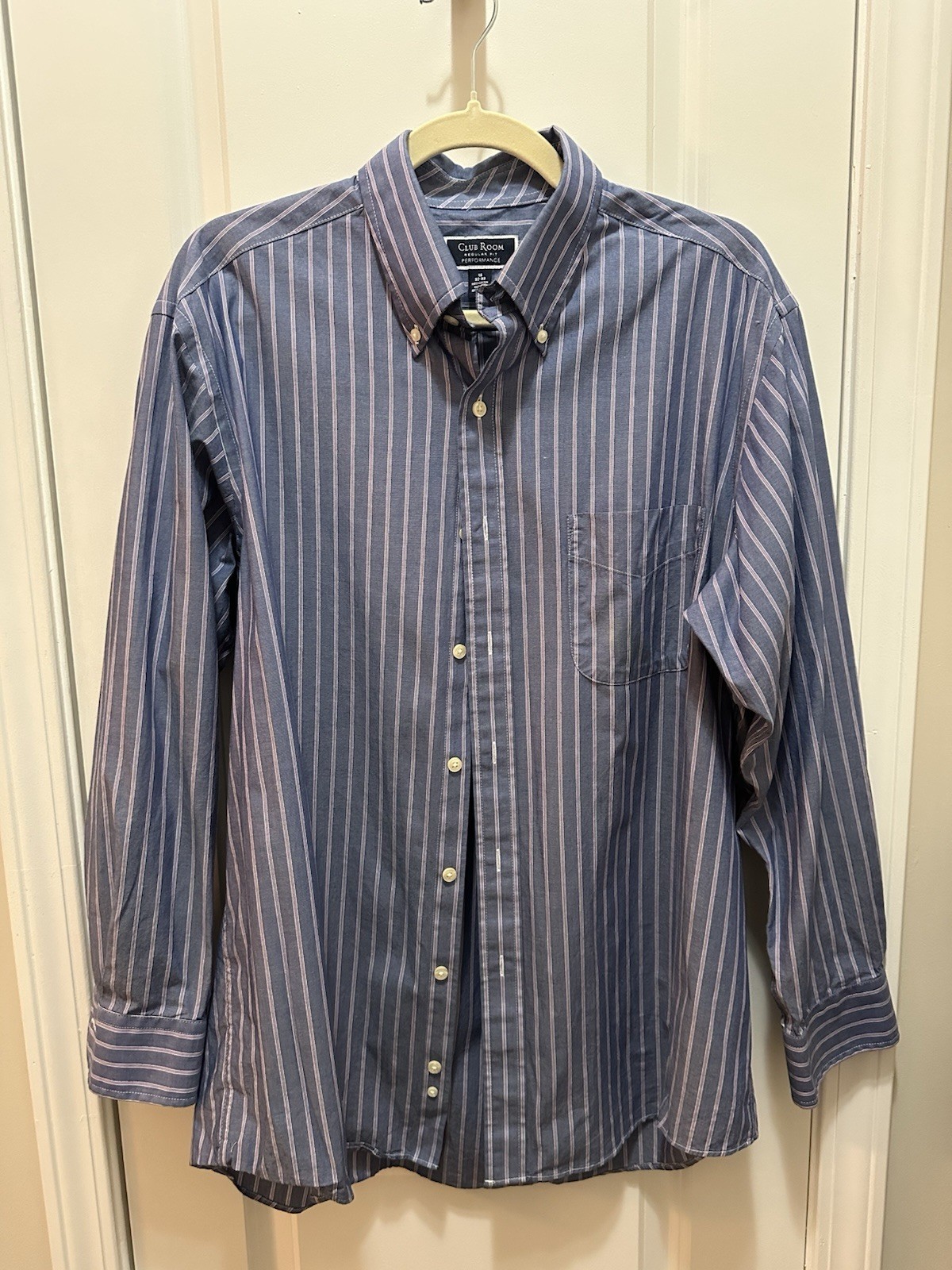 Club Room Mens Regular Fit Performance Button Up Dress Shirt Size 17” 32/33 Blue