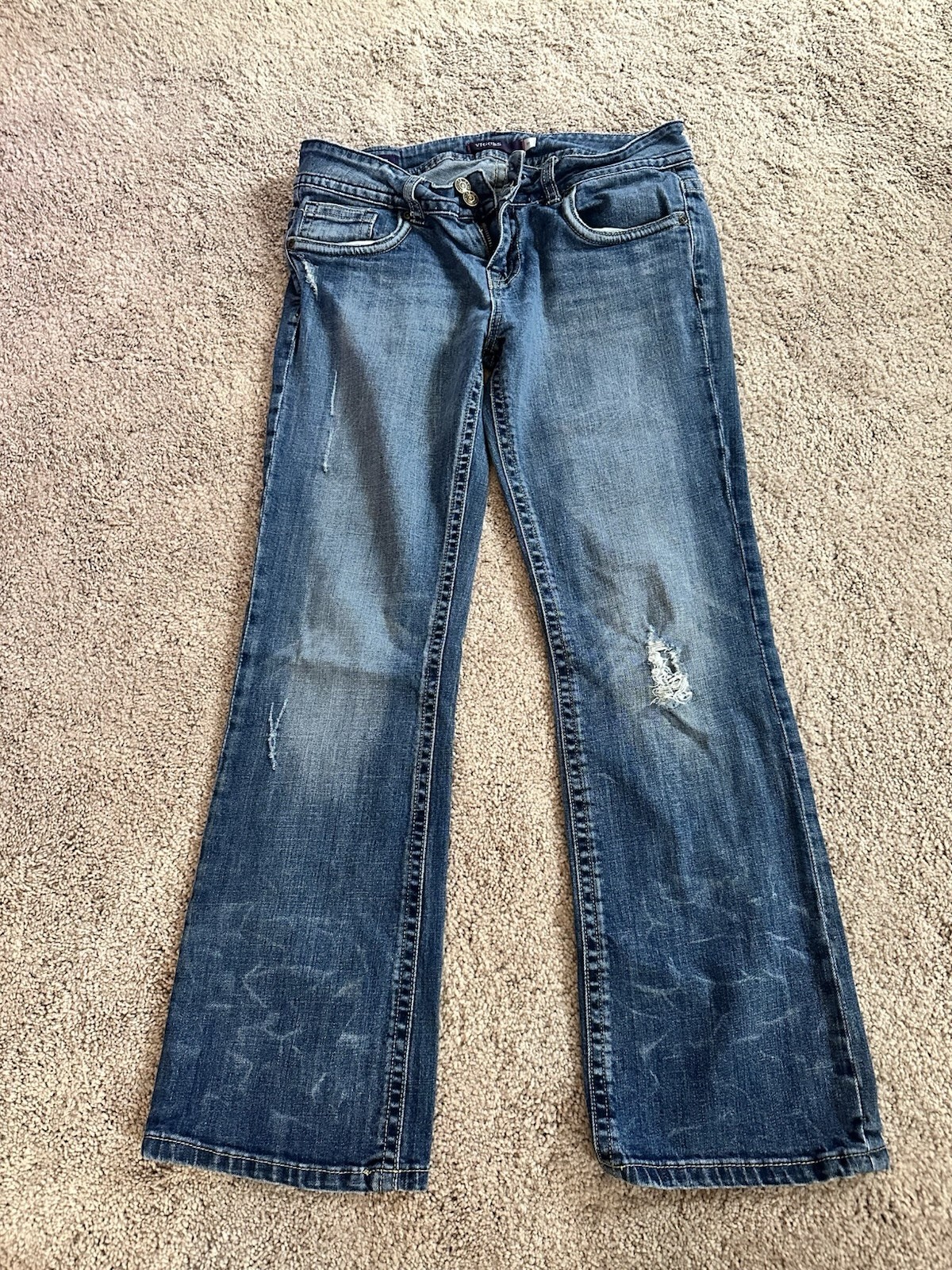 Vigoss Juniors Bootcut Medium Wash Blue Denim Distressed 5-Pocket Jeans 17