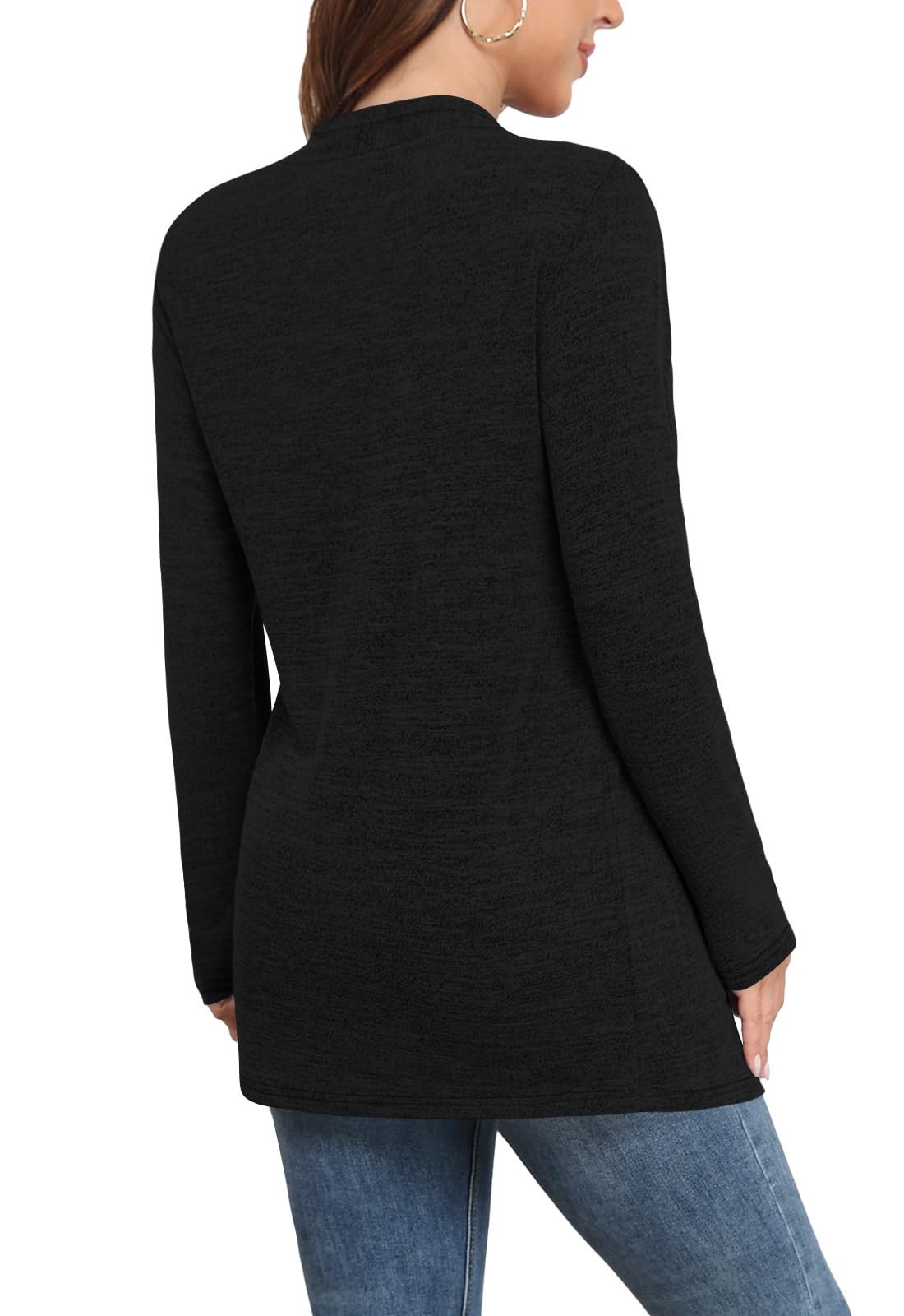 Lightweight Long Sleeve Open Front Cardigan with Pockets – Black L