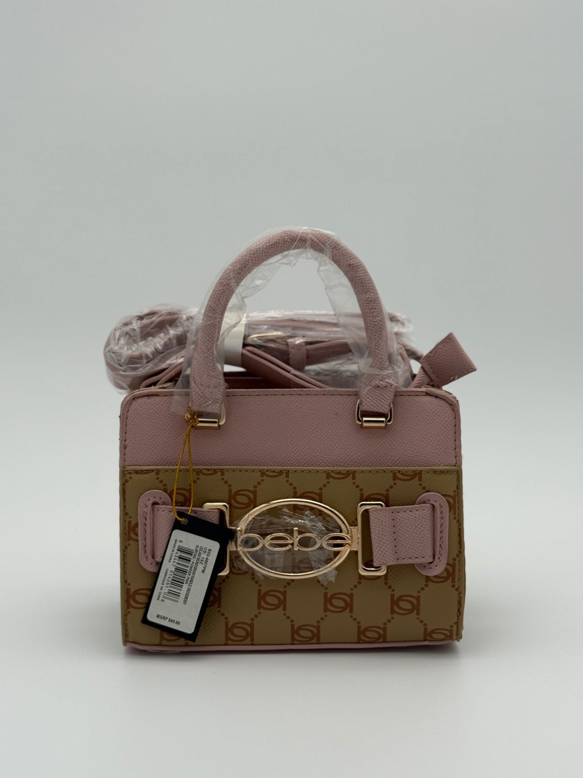 BEBE Leilani Monogram Handle Crossbody – Almond/Powder Pink