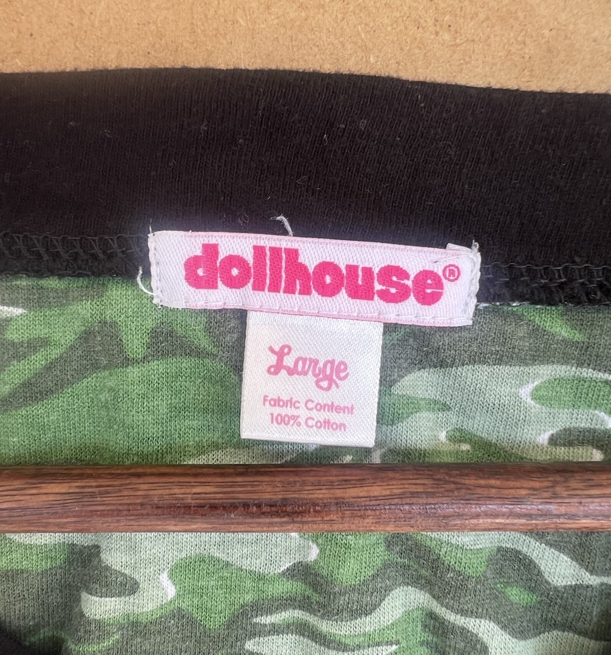 Vintage Dollhouse Y2K Graphic T Shirt Dress/ sleepwear Large Camo Star Low V