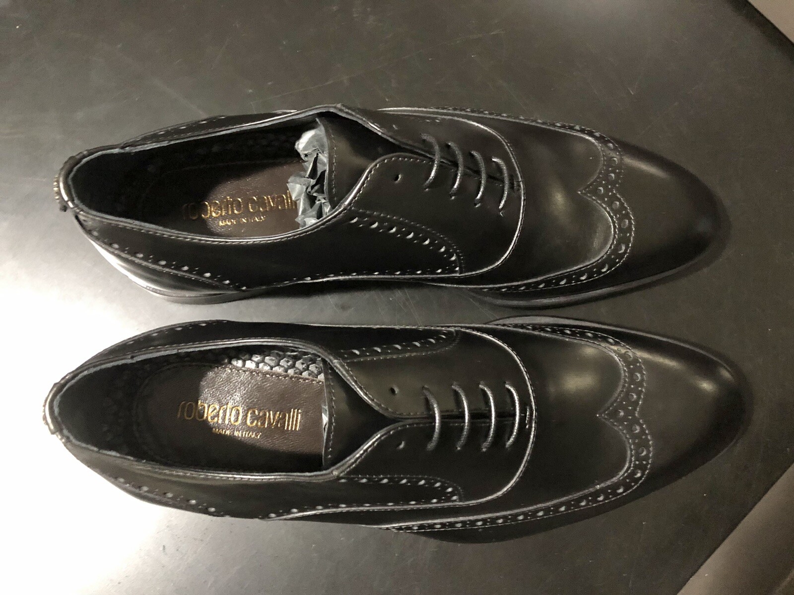 Roberto Cavalli Black Dress Shoes Made In Italy NIB Mens US7 UK6 EU39