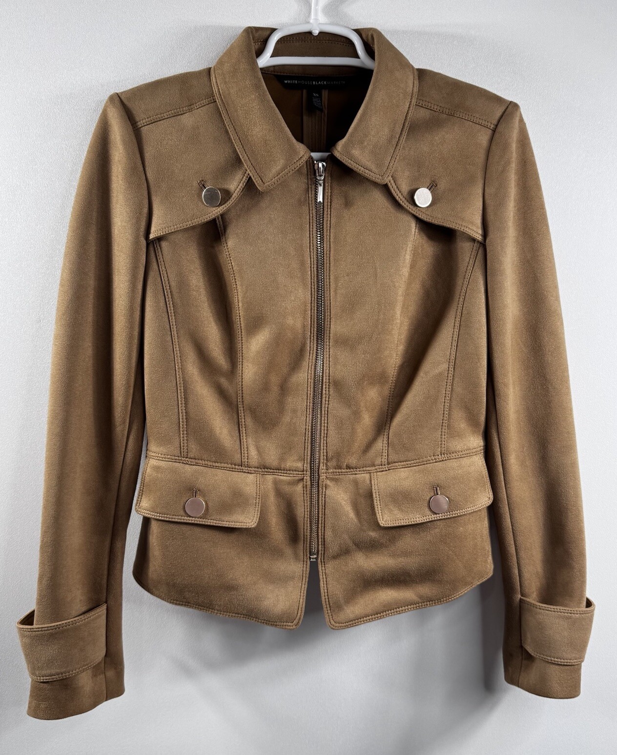 White House Black Market XS Moto Zip Full Zip Jacket Cotton Stretch Brown