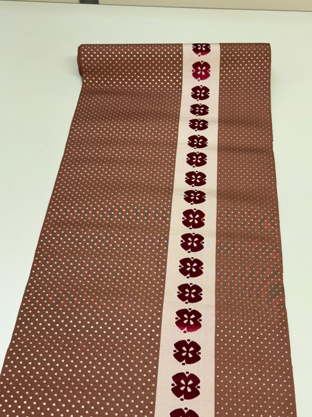 Japanese Vintage Kimono BOLT FABRIC cloth Silk brown Cut Sales 35.4×11.4in