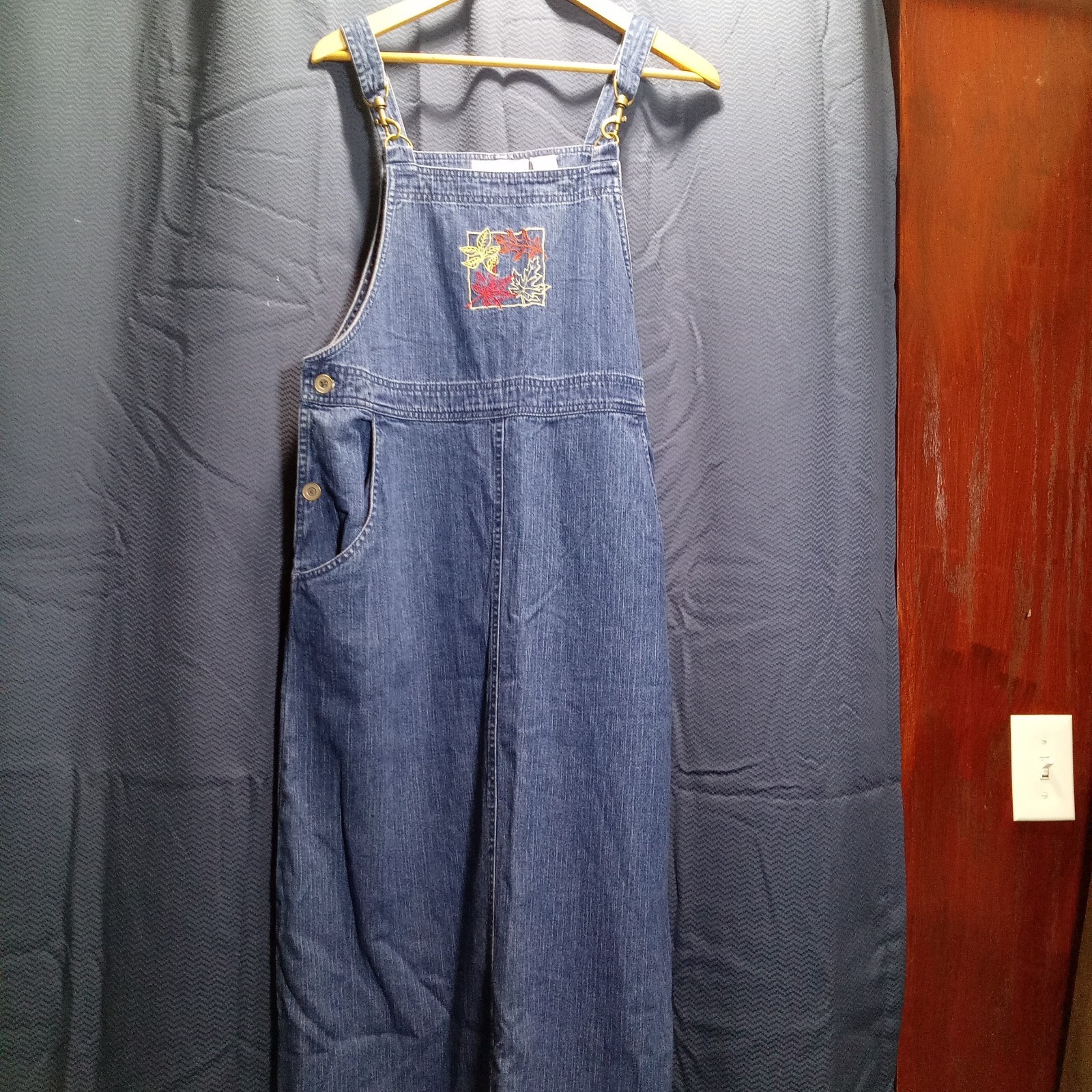 CC Hughes “Leaves” DENIM JUMPER DRESS W/ POCKETS SIZE M NWT