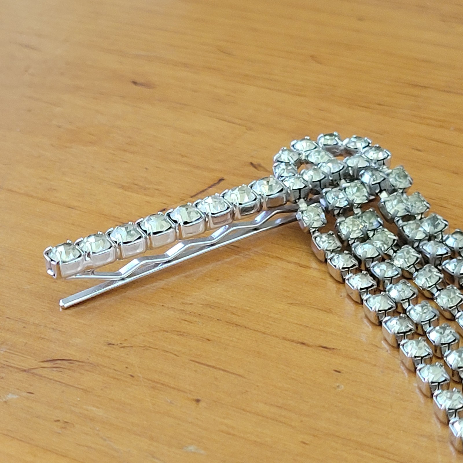 Vintage Clear Rhinestone Waterfall Hair Barrette Prong Set Bridal 3.25in
