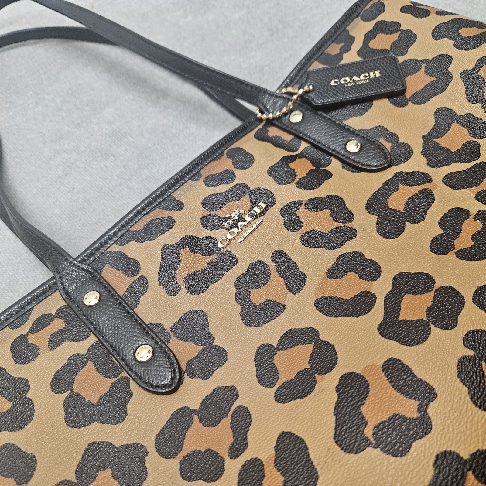 Coach F36883 City Zip Tote Leopard Ocelot Print Coated Canvas Shoulder Bag