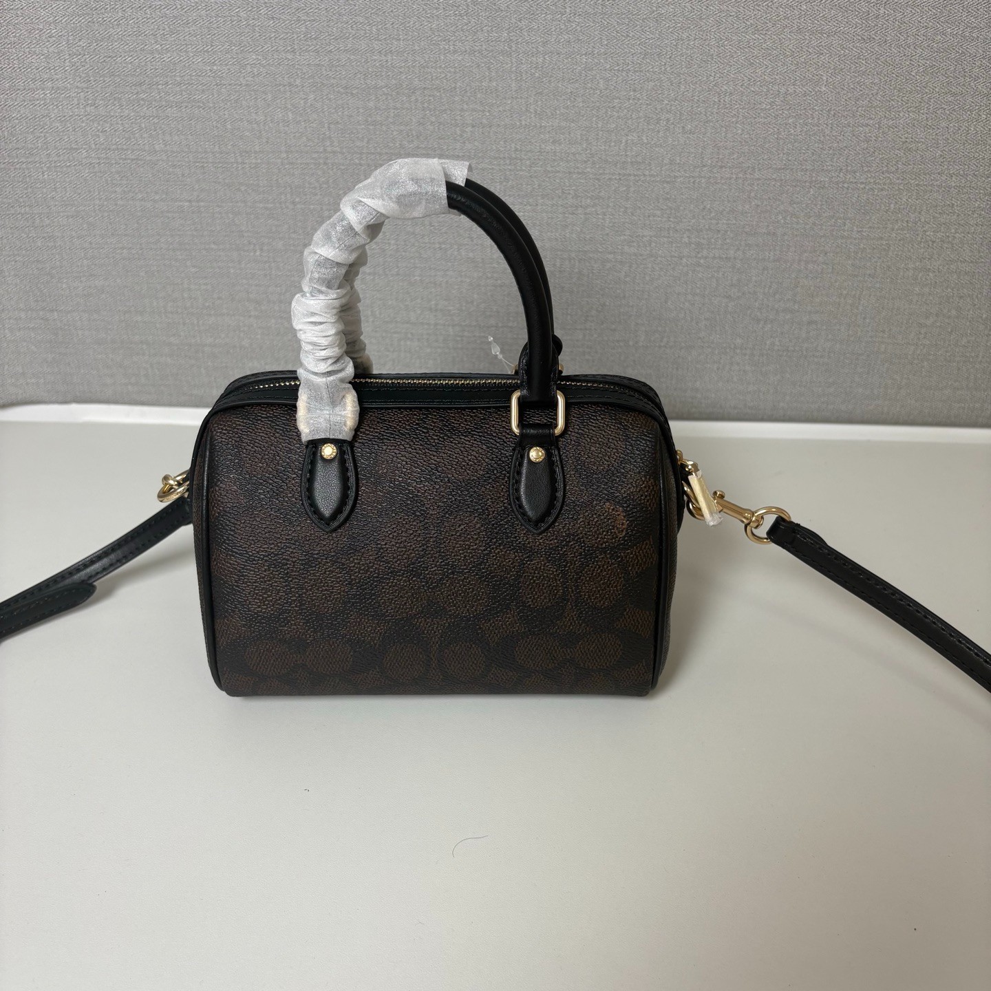 COACH Mini Rowan Crossbody CW329 Signature Canvas Walnut Black Bag Outlet New