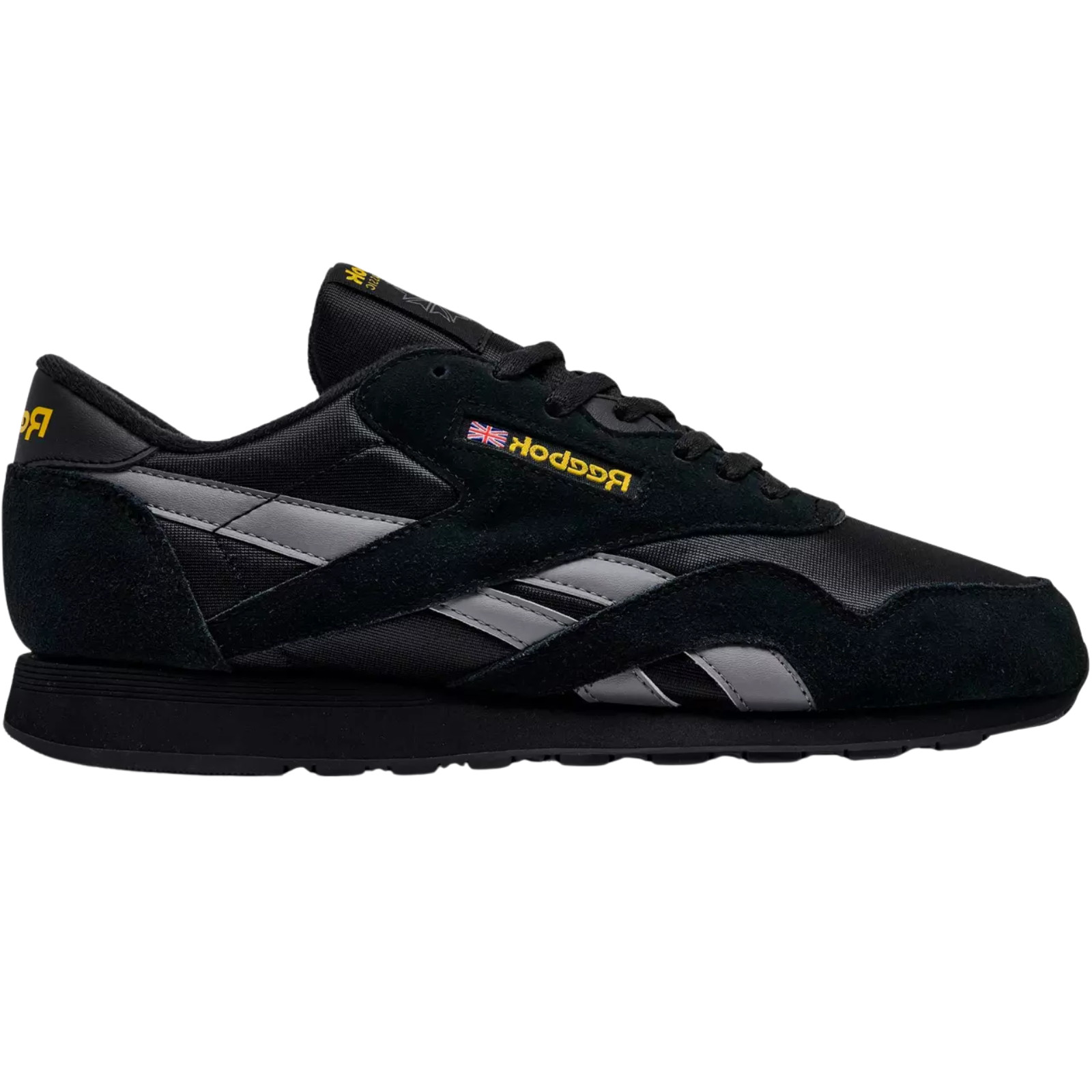 Reebok Classic Nylon Men Running Shoe Black Grey Yellow US Size 7-14 New in Box