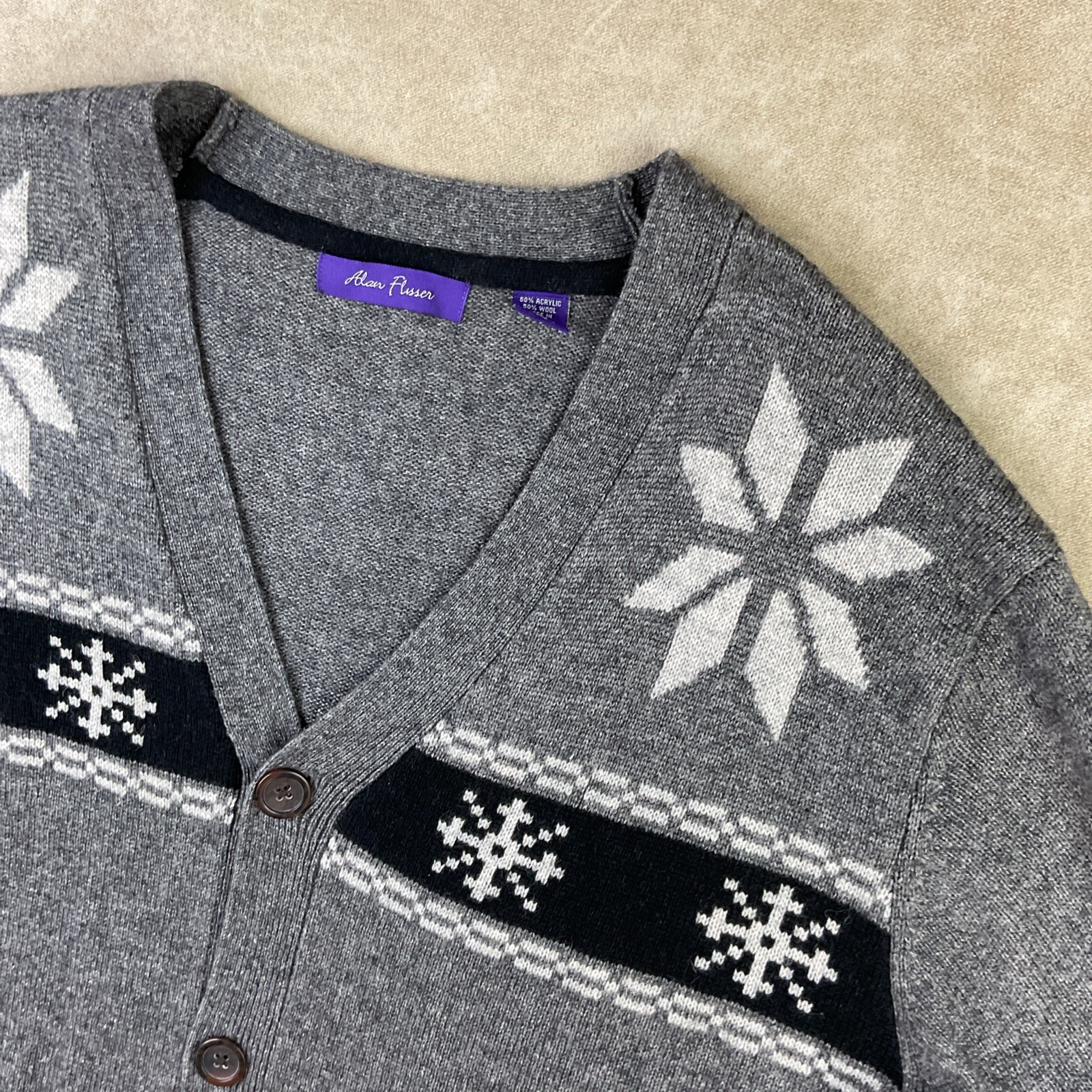 Alan Flusser Cardigan Men Sz XL Sweater Preppy Wool Acrylic Blend Fair Isle
