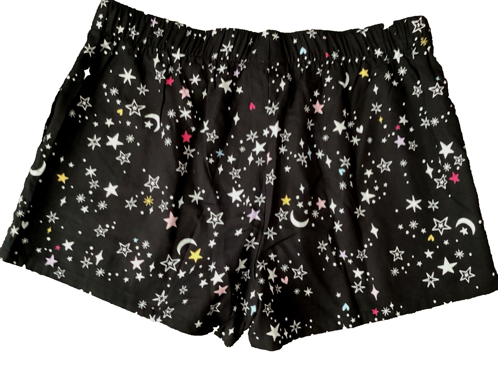 JOYSPUN SLEEPWEAR Black Soot Star Print Woven Elastic Waist Shorts Sz M*