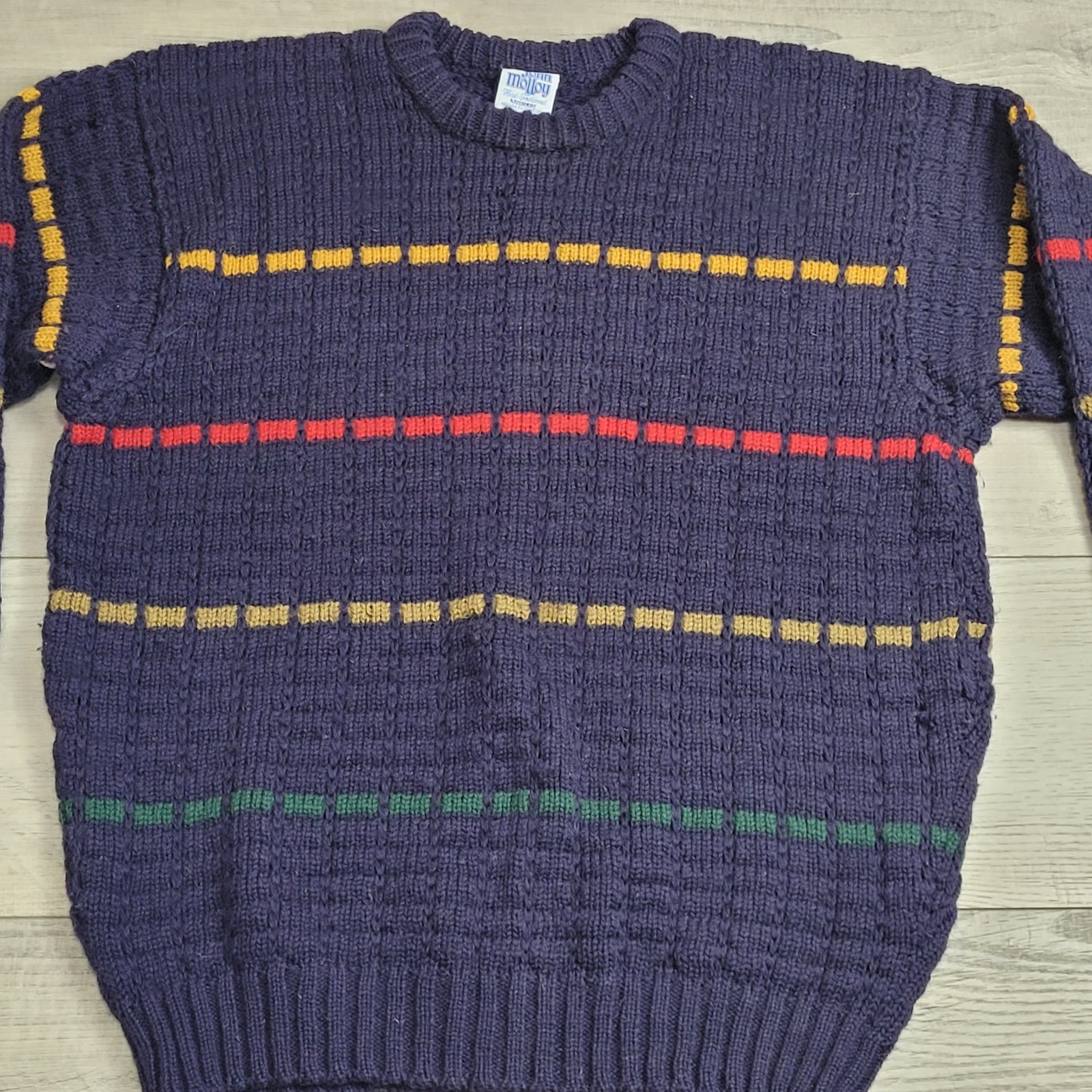 🍀Vintage John Molloy Sweater Mens L Blue 100% Irish Wool Knit Made in Ireland
