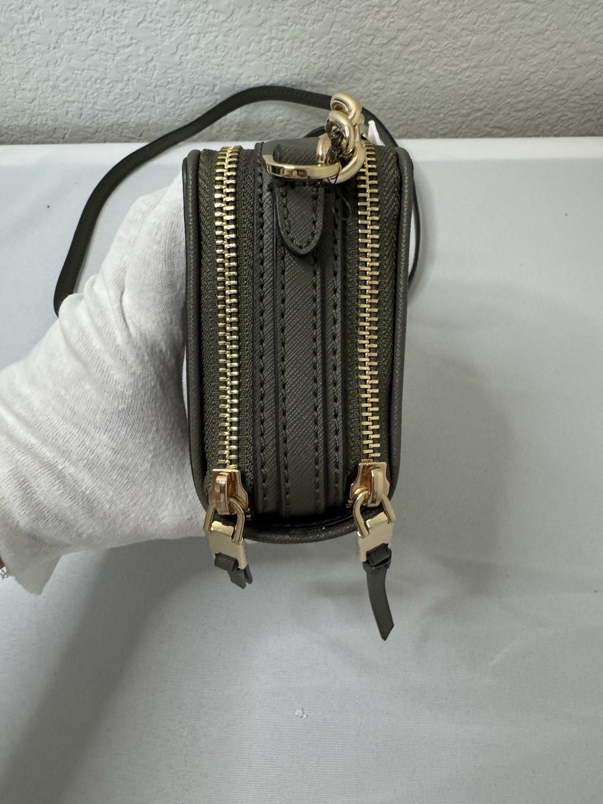 Calvin Klein Marybelle Signature Double Zip Organizational Crossbody bag Khaki