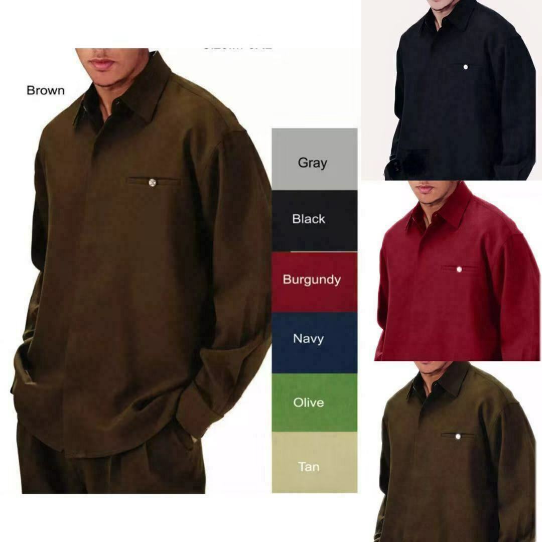 Men’s 2pc Walking Suit Long Sleeve Casual Shirt & Pants Set Solid Color