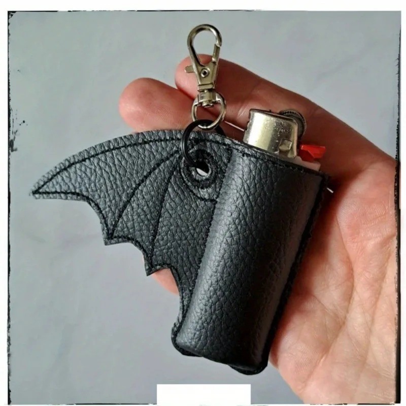 1PC Bat Lip Balm Holder Keychain PU Leather Wing Design Punk Style Accessory