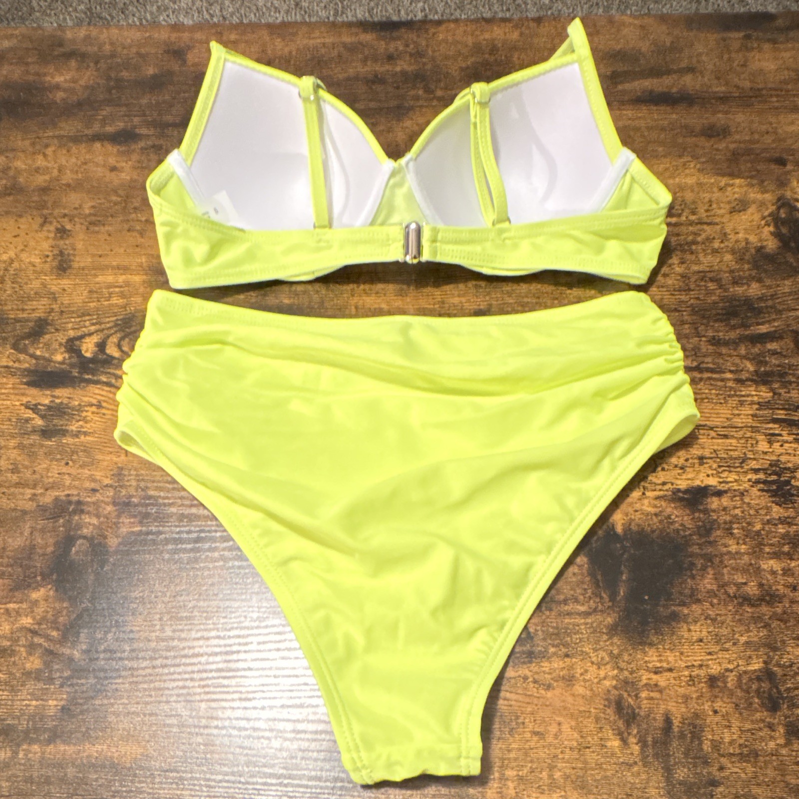 Women’s Yellow Solid 2-Piece Bikini Set S High-Waisted Bottom Adjustable Straps