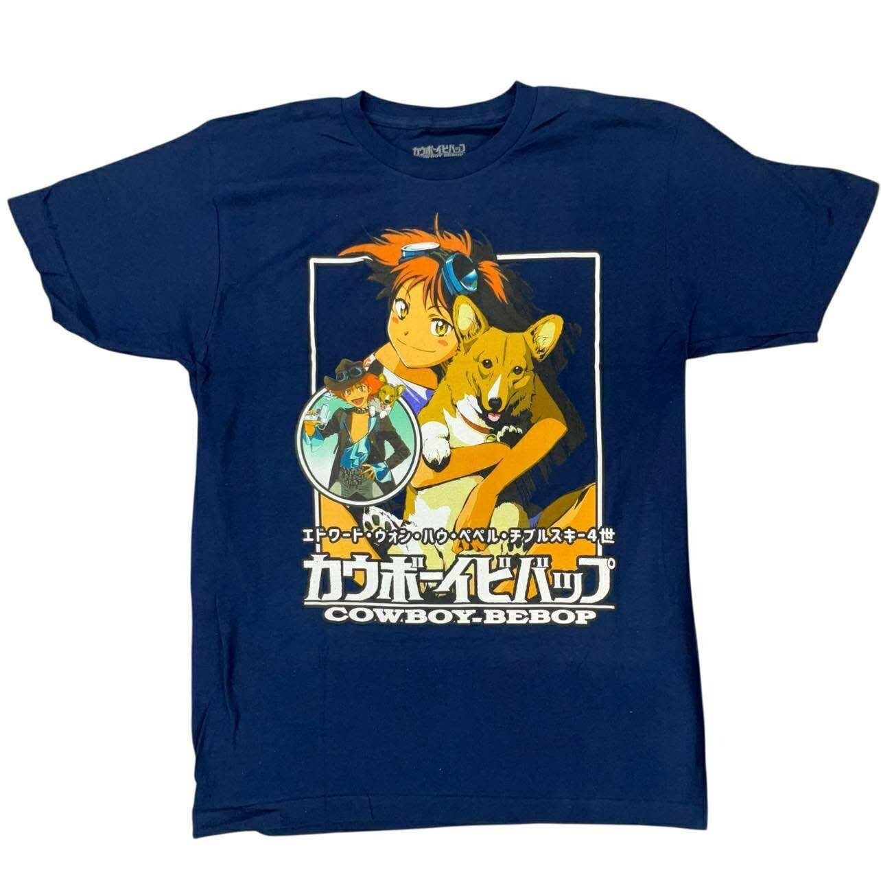 Cowboy Bebop T-Shirt Anime Ed & Ein Graphic Tee Sunrise Funimation Blue NEW