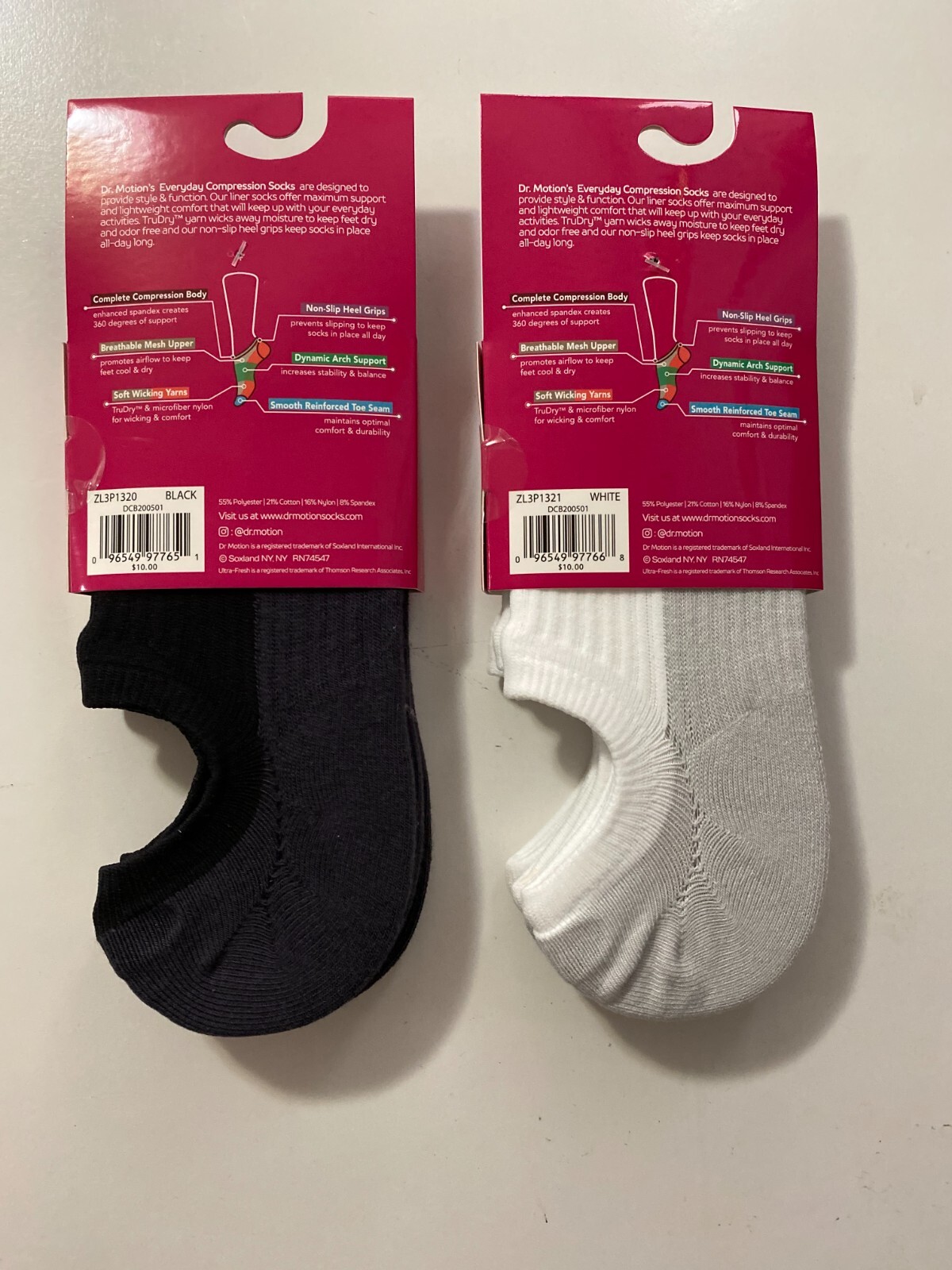 6 Pairs Dr. Motion Compression Liner Socks for Women, Size: 9 – 11