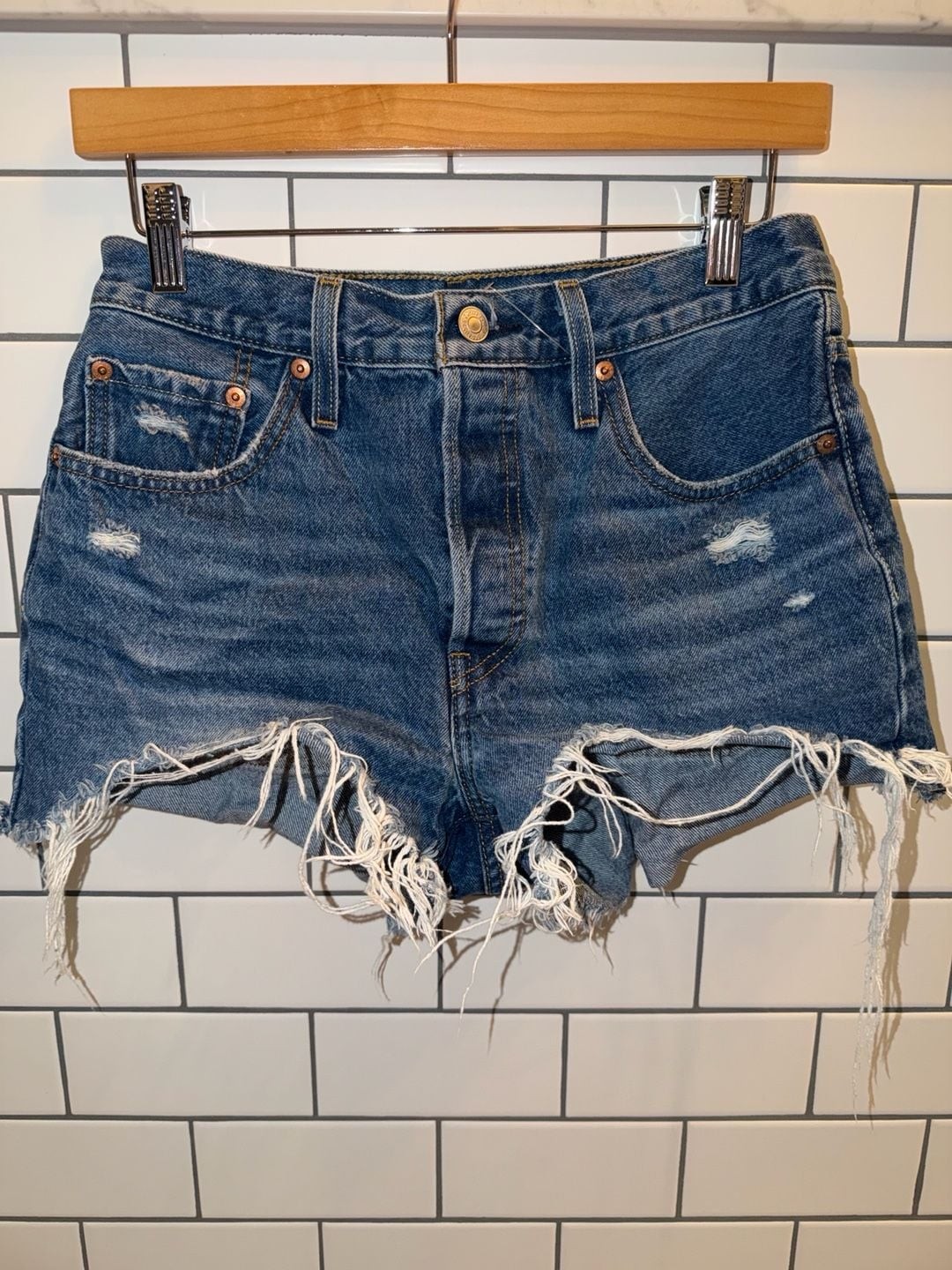 Levi’s 501 Original High Rise Distressed Denim Cut Off Shorts