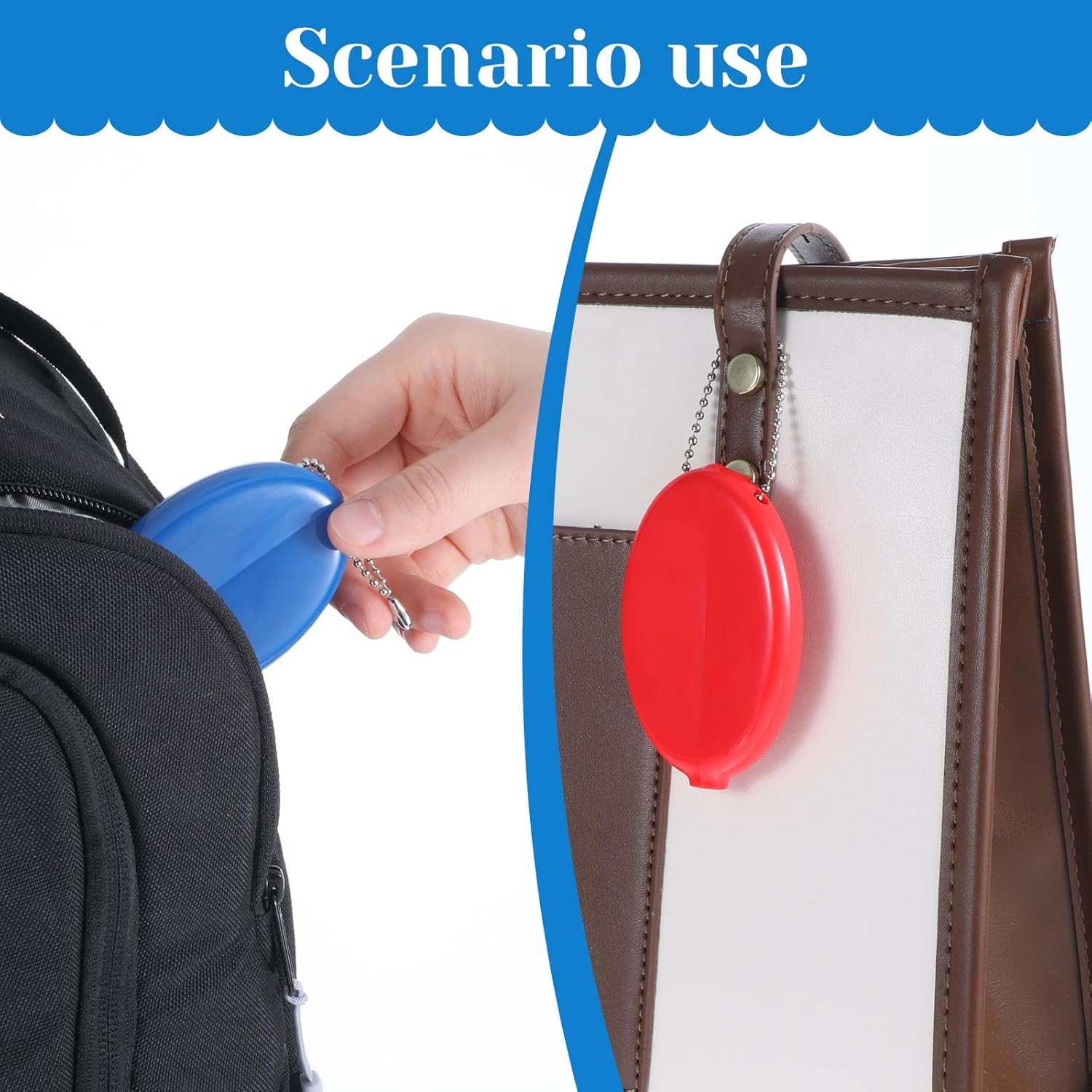3 Pcs Rubber Squeeze Coin Purse with Chain Small Oval Change Pouch for Travel