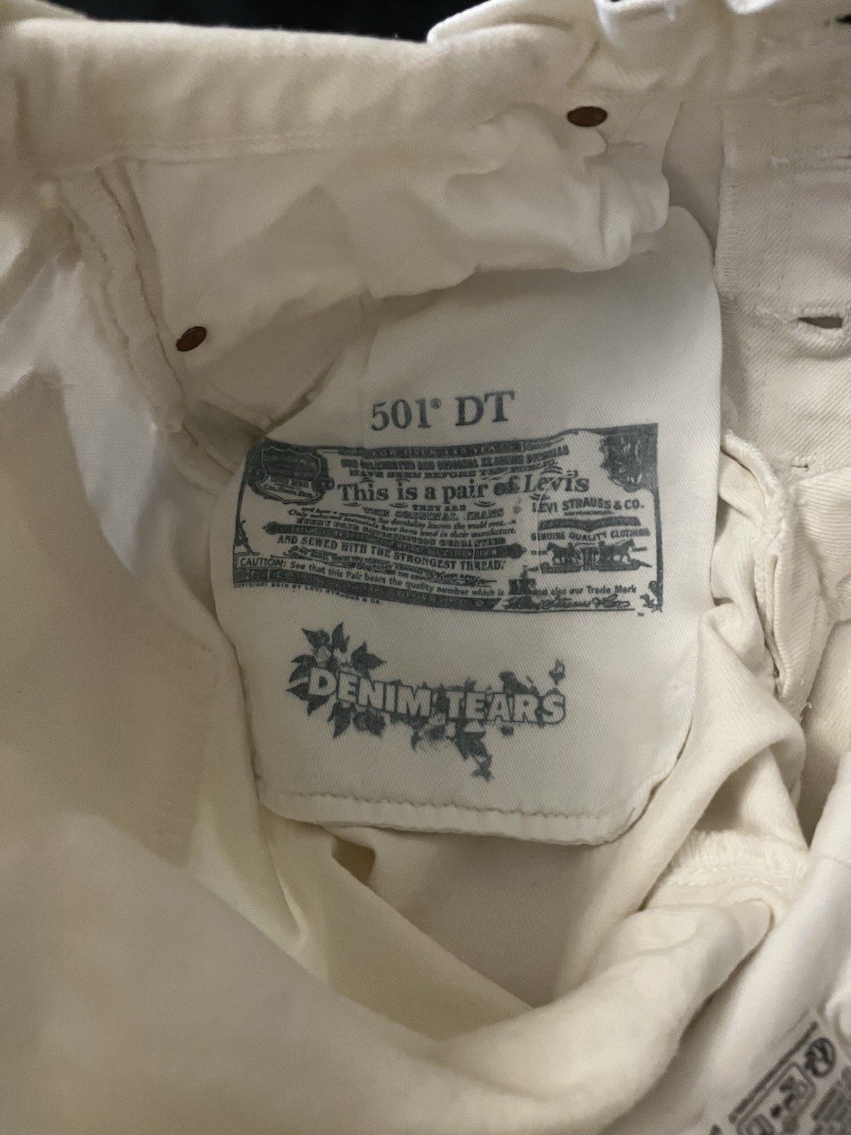Levi’s Denim Tears Men’s White Straight Jeans Pockets Cotton Denim Solid