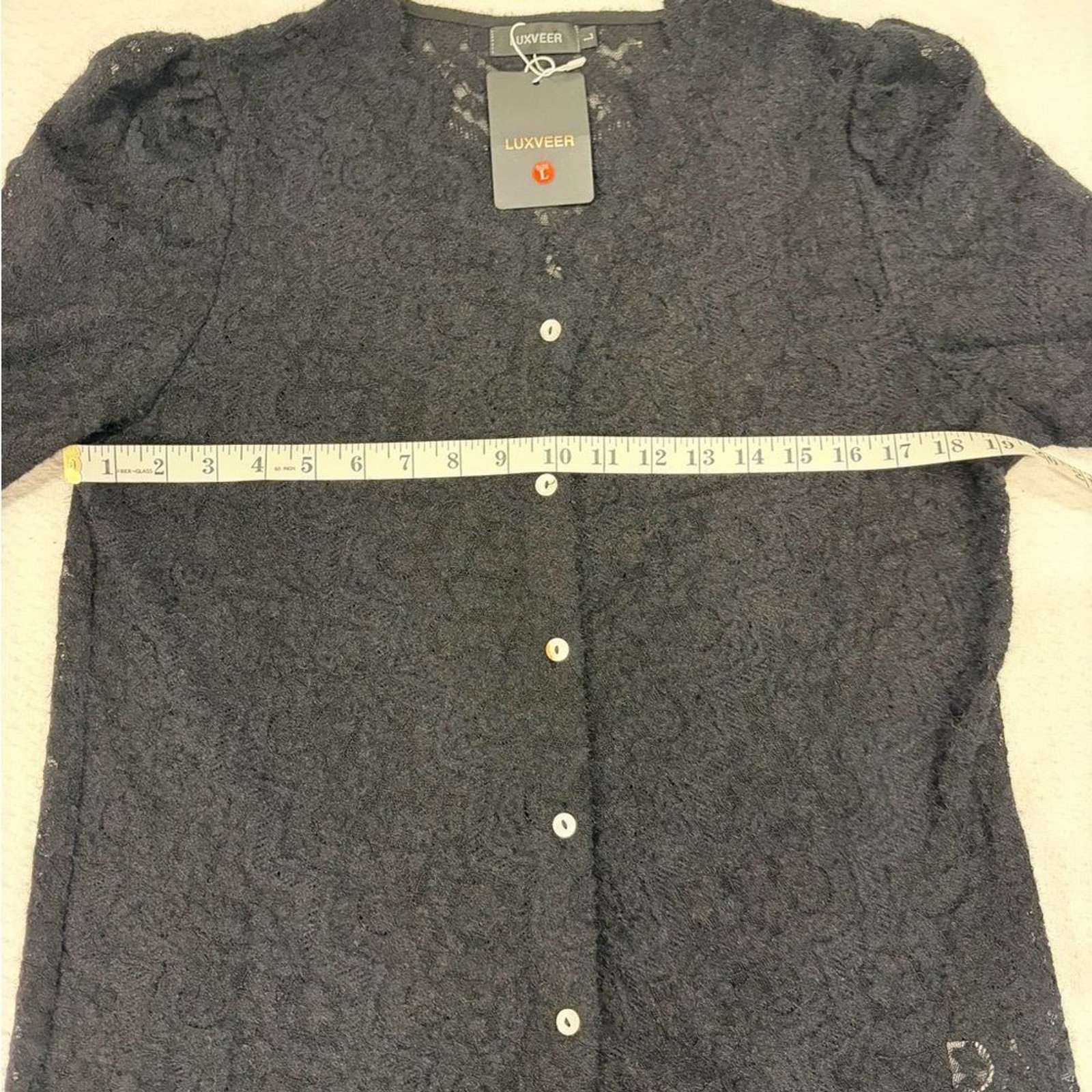 NWT Luxveer Black Lace Whimsigoth Button-Up Cardigan Blouse Large Classy Chic