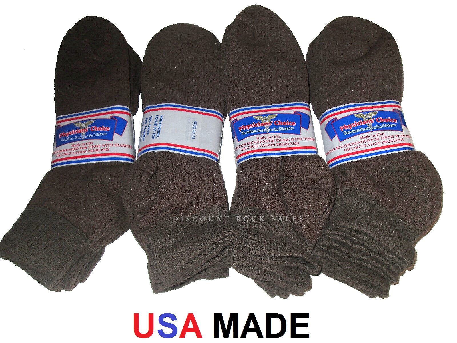 12 Pairs Mens Physicians Choice Cotton Blend Diabetic Brown Ankle Socks USA Made