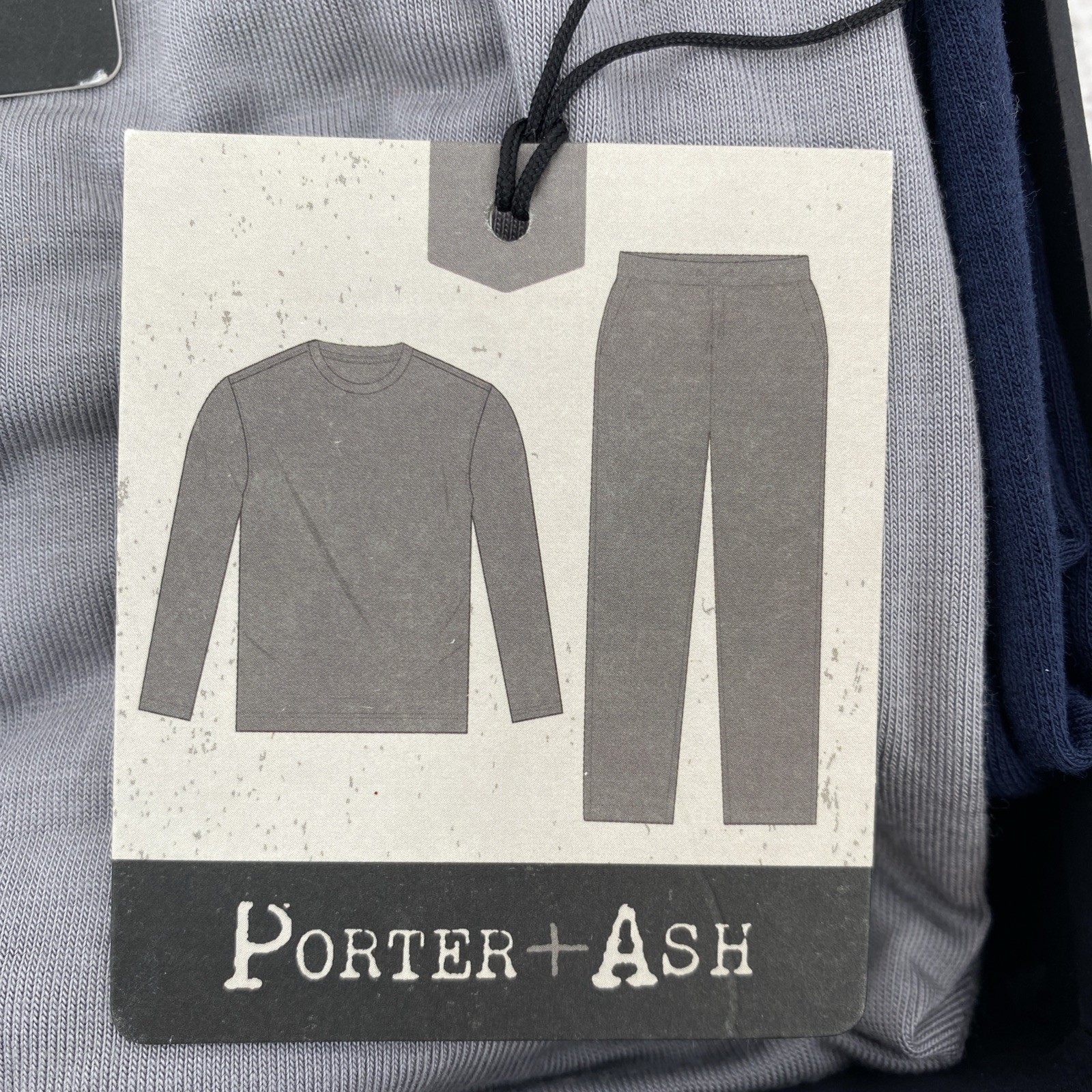 Porter + Ash Lounge Set Mens MEDIUM Gray Navy Blue Pajamas PJs Long Sleeve