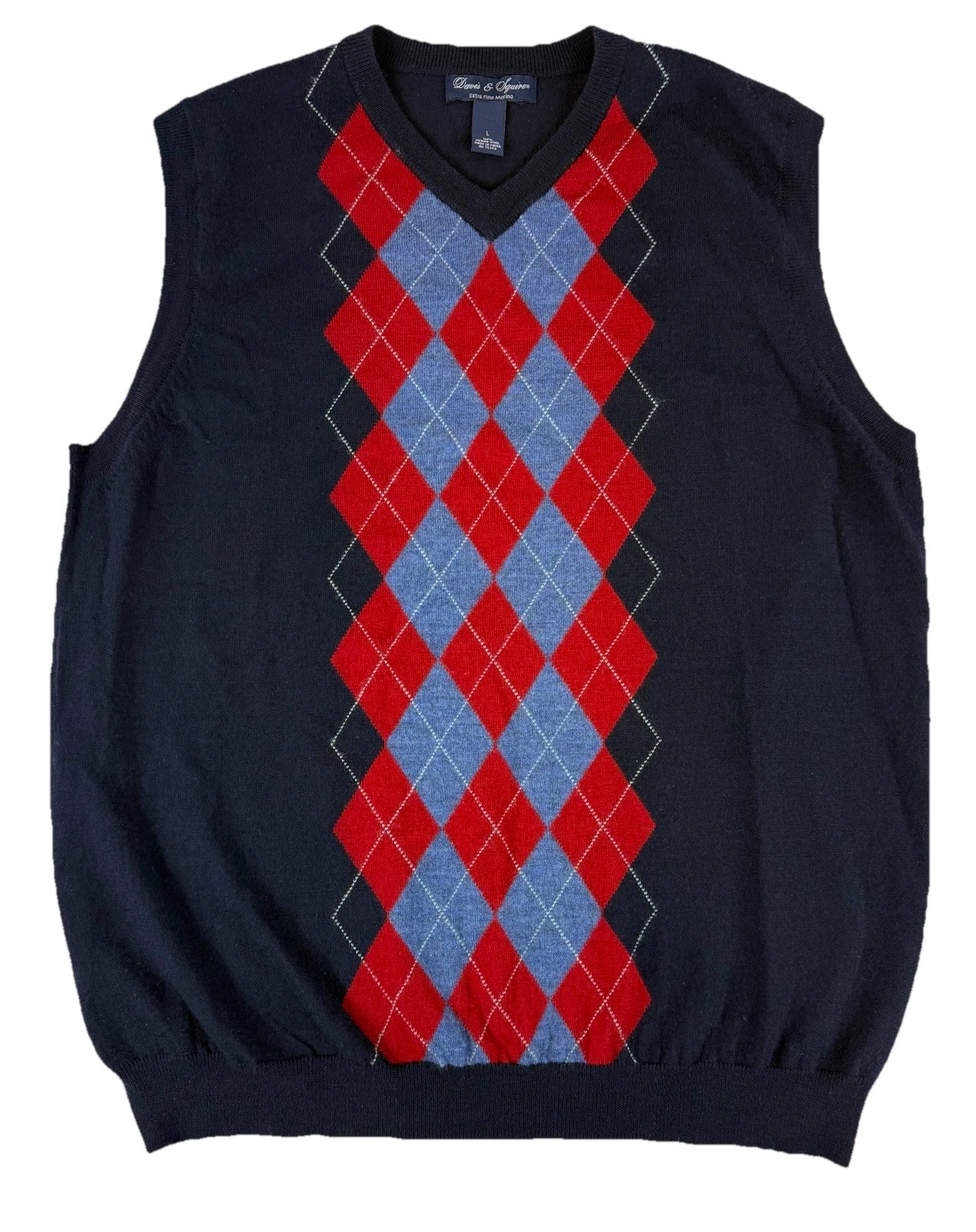 Davis And Squire 100% Merino Wool Pullover Argyle Sweater Vest Men’s Large Blue